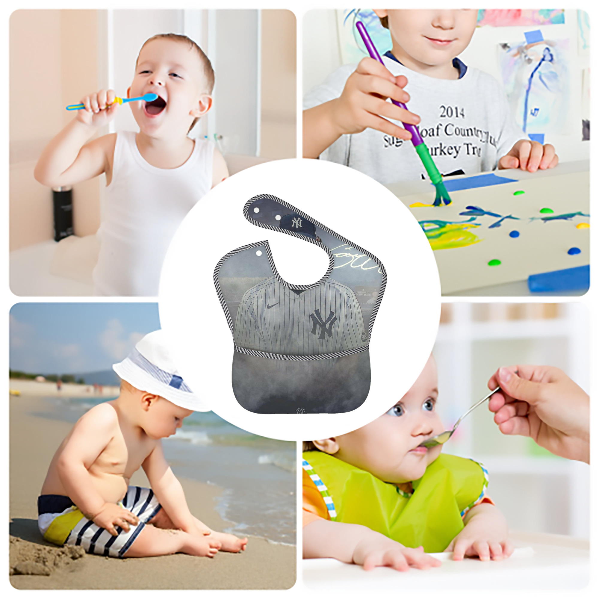 Gerrit Cole 27 Adjustable Waterproof Toddler Bib – Full-Print Durable Polyester – Foldable Crumb Pocket – Easy Snap Closure – Soft