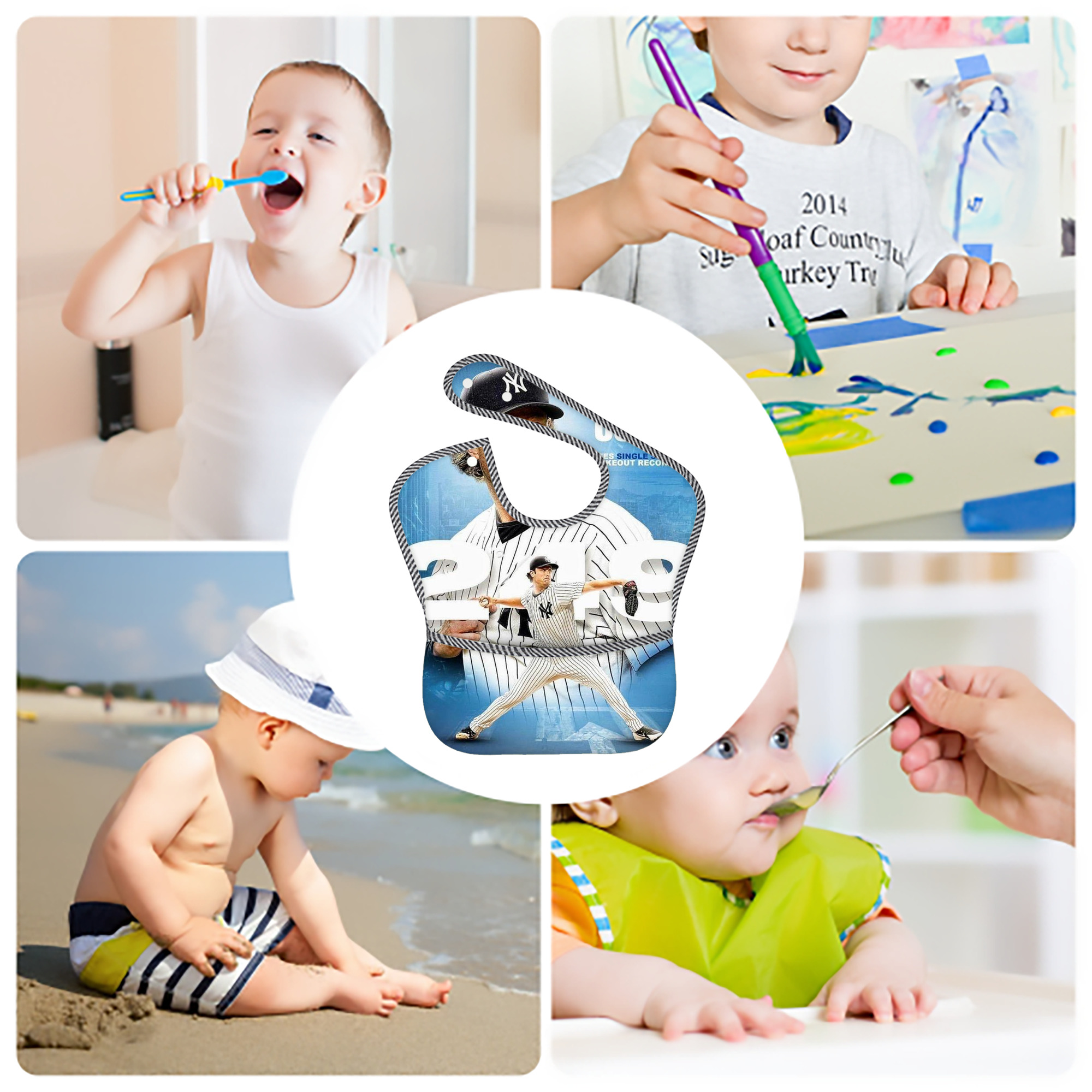 Gerrit Cole 29 Adjustable Waterproof Toddler Bib – Full-Print Durable Polyester – Foldable Crumb Pocket – Easy Snap Closure – Soft