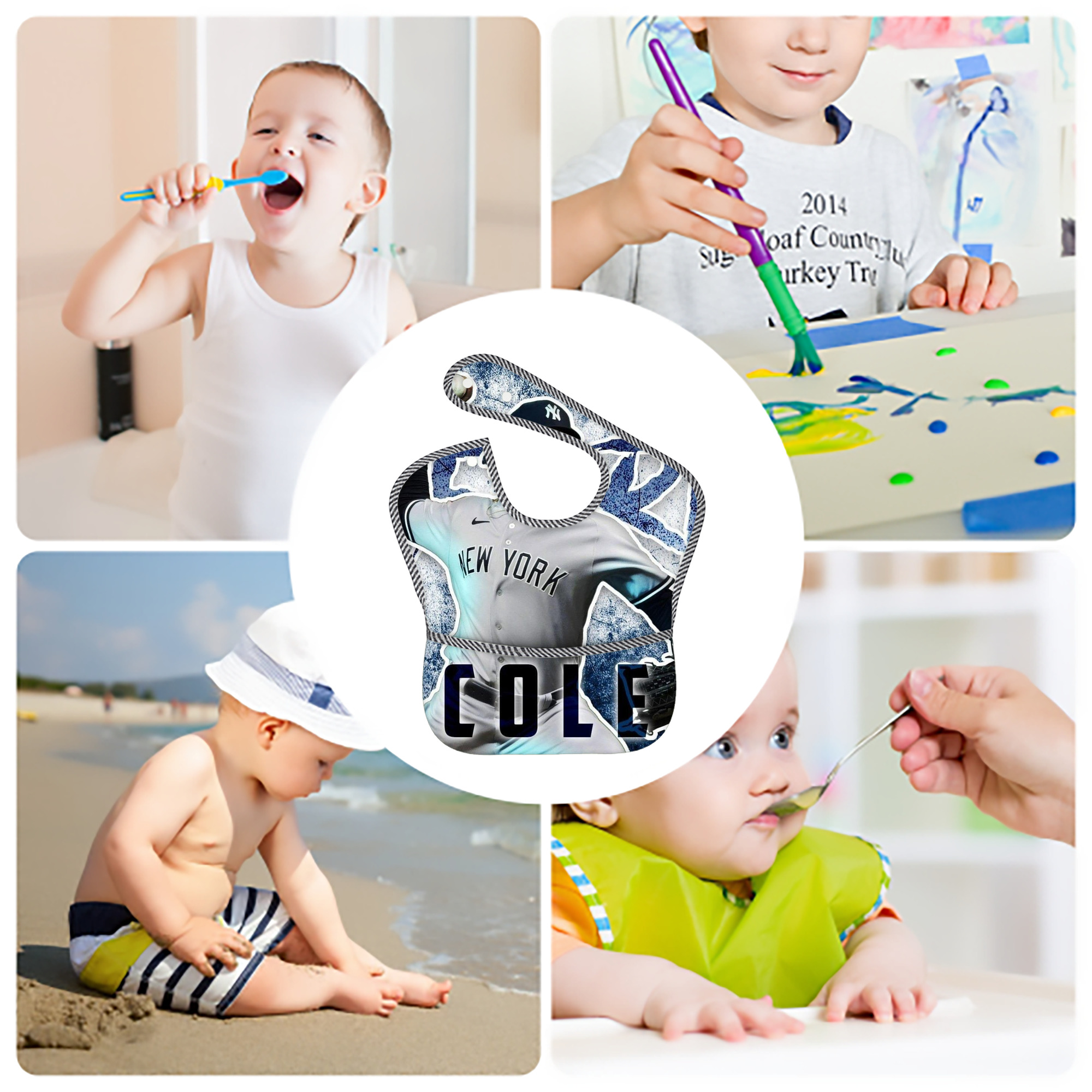 Gerrit Cole 31 Adjustable Waterproof Toddler Bib – Full-Print Durable Polyester – Foldable Crumb Pocket – Easy Snap Closure – Soft