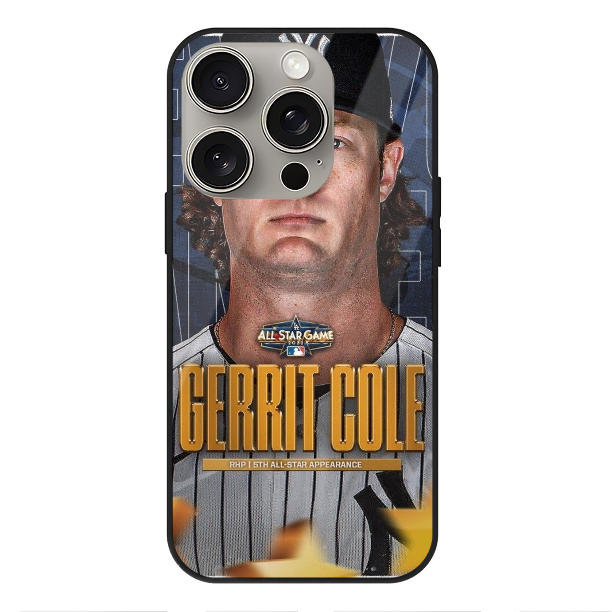 Gerrit Cole 5 IPhone 15 Pro Mirror Phone Case – UV Printed Glass + TPU – Scratch-Resistant, Wireless Charging Compatible, Precise Fit & Stylish Design
