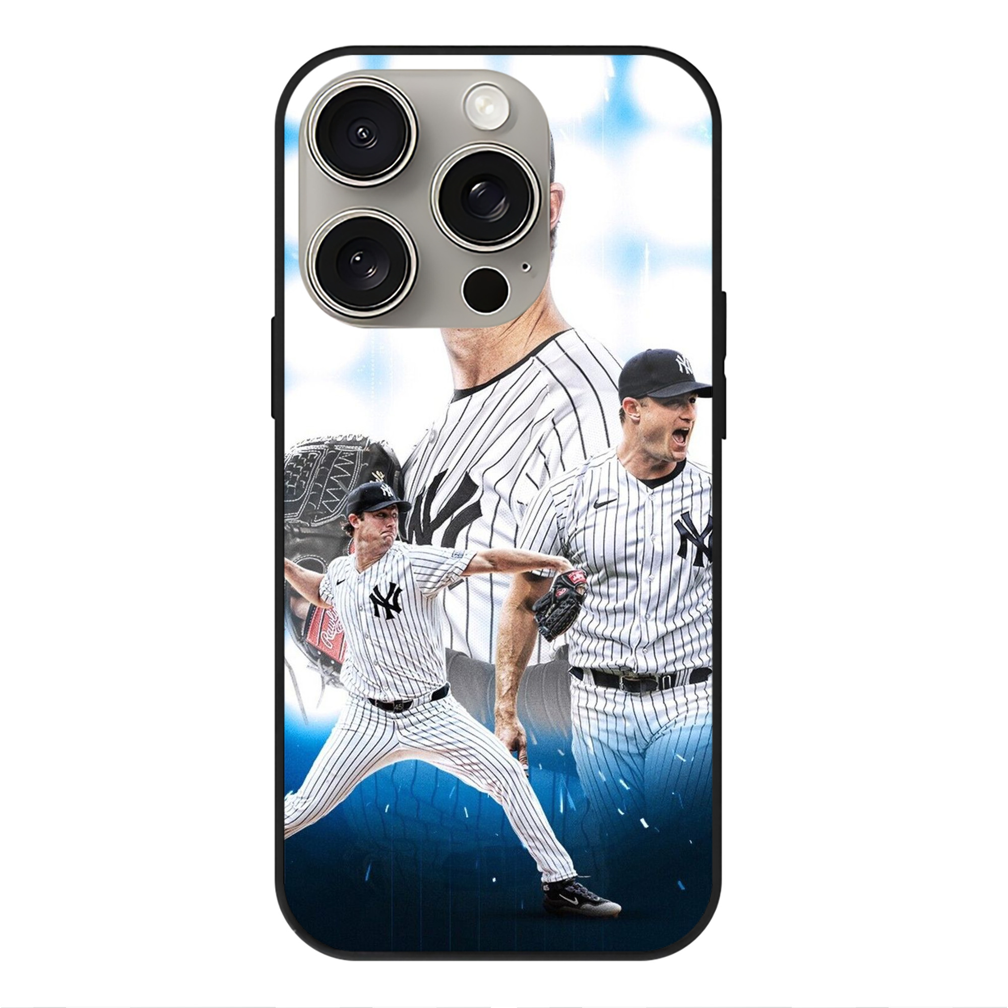 Gerrit Cole 7 IPhone 15 Pro Mirror Phone Case – UV Printed Glass + TPU – Scratch-Resistant, Wireless Charging Compatible, Precise Fit & Stylish Design