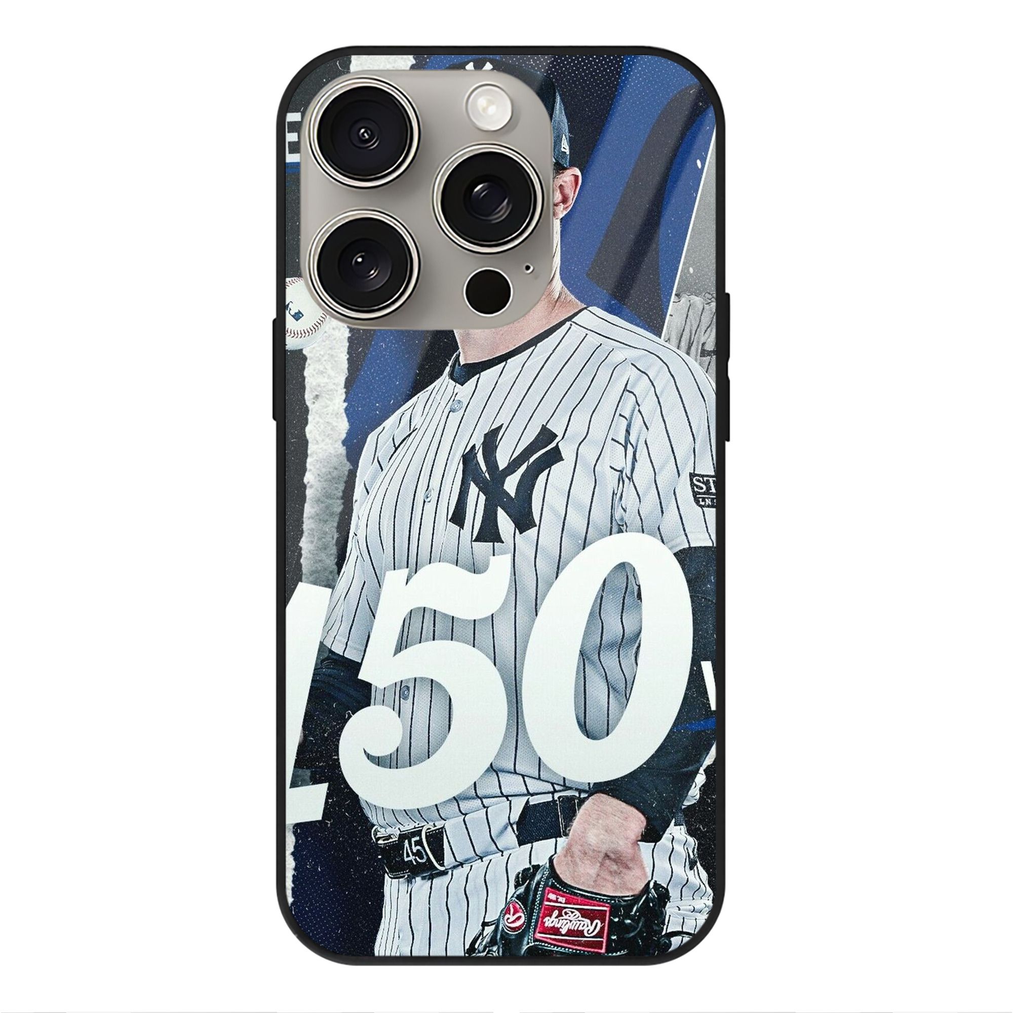 Gerrit Cole 10 IPhone 15 Pro Mirror Phone Case – UV Printed Glass + TPU – Scratch-Resistant, Wireless Charging Compatible, Precise Fit & Stylish Design