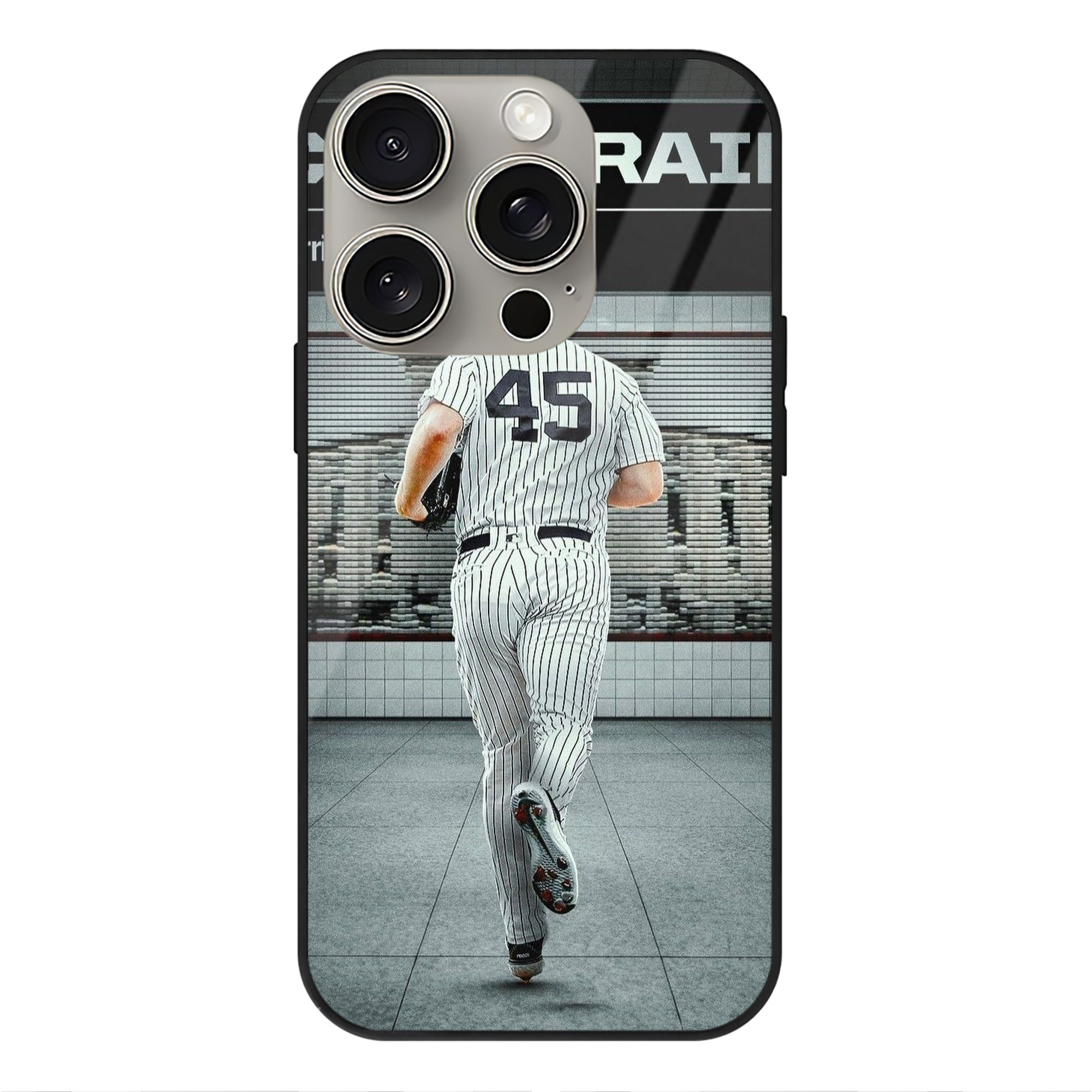 Gerrit Cole 12 IPhone 15 Pro Mirror Phone Case – UV Printed Glass + TPU – Scratch-Resistant, Wireless Charging Compatible, Precise Fit & Stylish Design