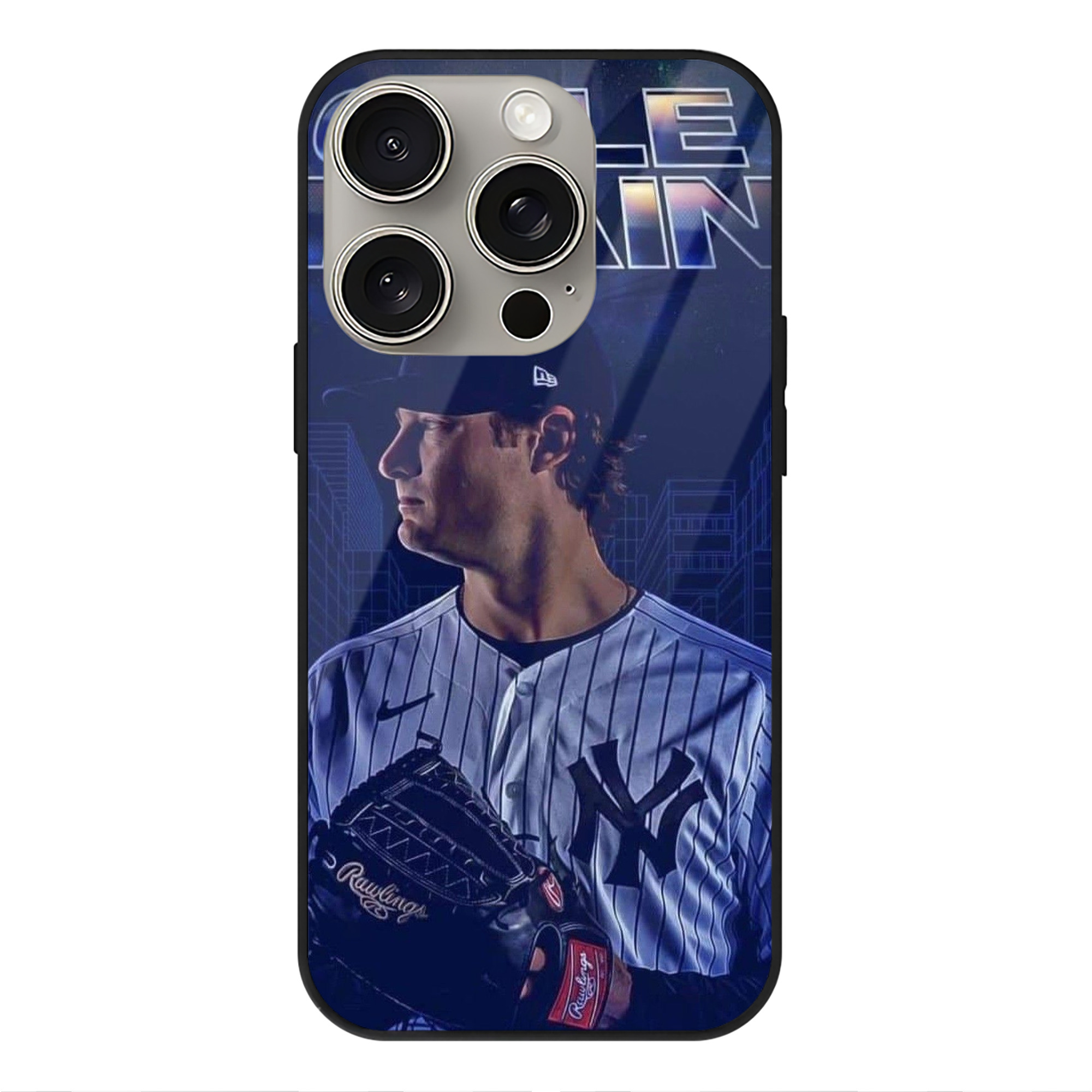 Gerrit Cole 16 IPhone 15 Pro Mirror Phone Case – UV Printed Glass + TPU – Scratch-Resistant, Wireless Charging Compatible, Precise Fit & Stylish Design