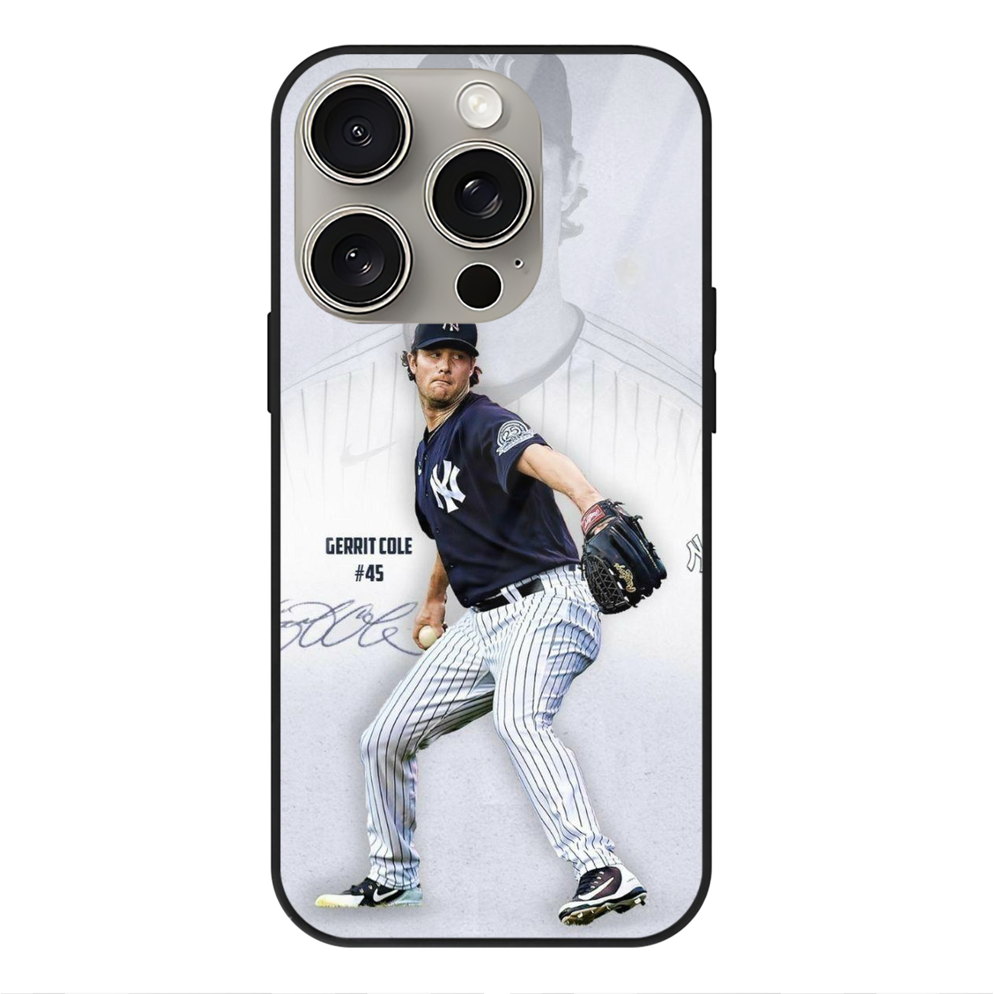 Gerrit Cole 17 IPhone 15 Pro Mirror Phone Case – UV Printed Glass + TPU – Scratch-Resistant, Wireless Charging Compatible, Precise Fit & Stylish Design