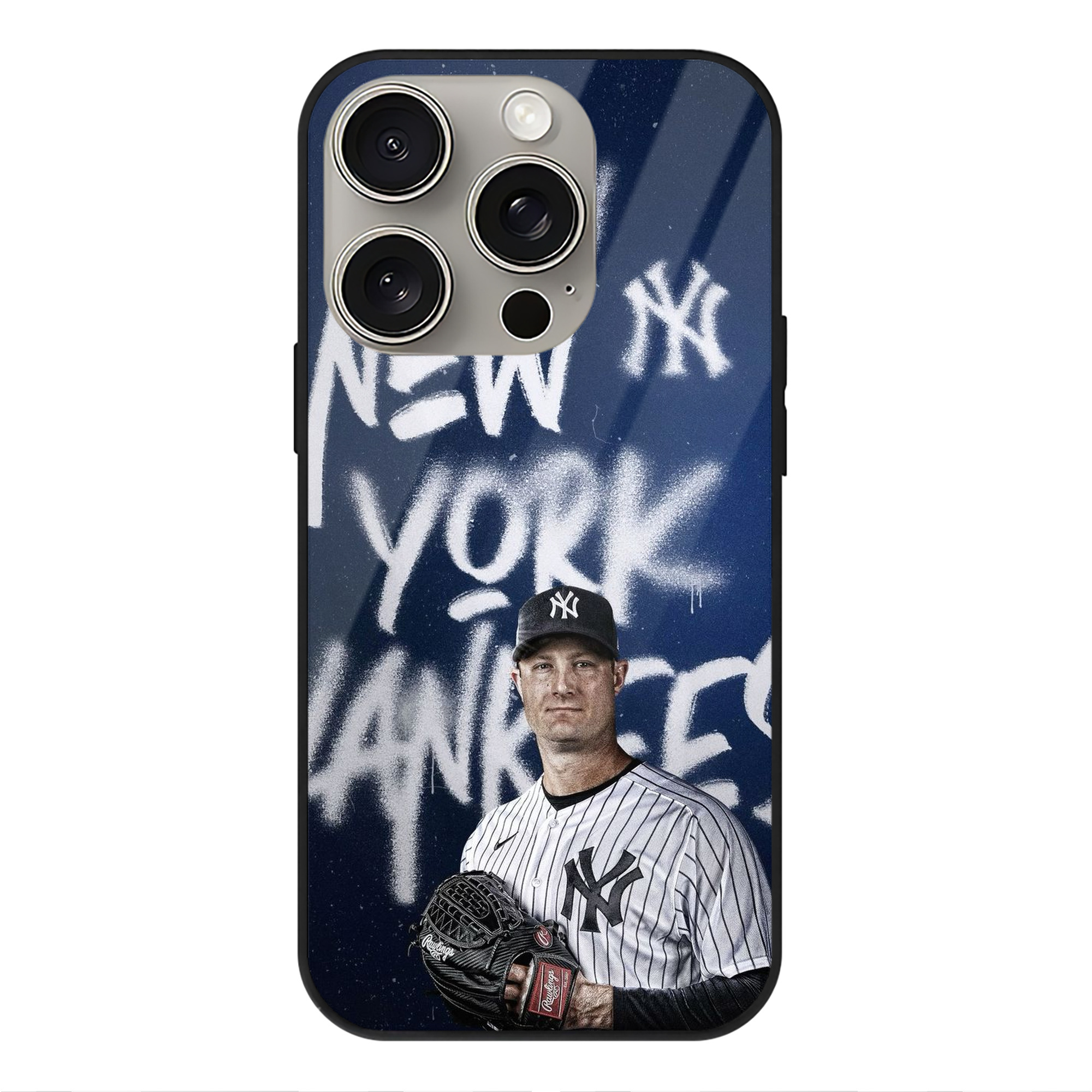 Gerrit Cole 18 IPhone 15 Pro Mirror Phone Case – UV Printed Glass + TPU – Scratch-Resistant, Wireless Charging Compatible, Precise Fit & Stylish Design
