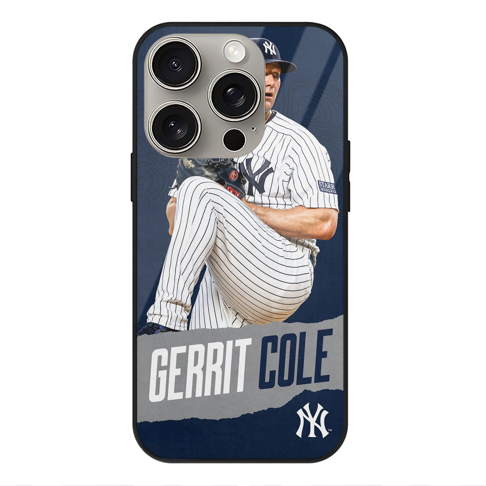 Gerrit Cole 22 IPhone 15 Pro Mirror Phone Case – UV Printed Glass + TPU – Scratch-Resistant, Wireless Charging Compatible, Precise Fit & Stylish Design