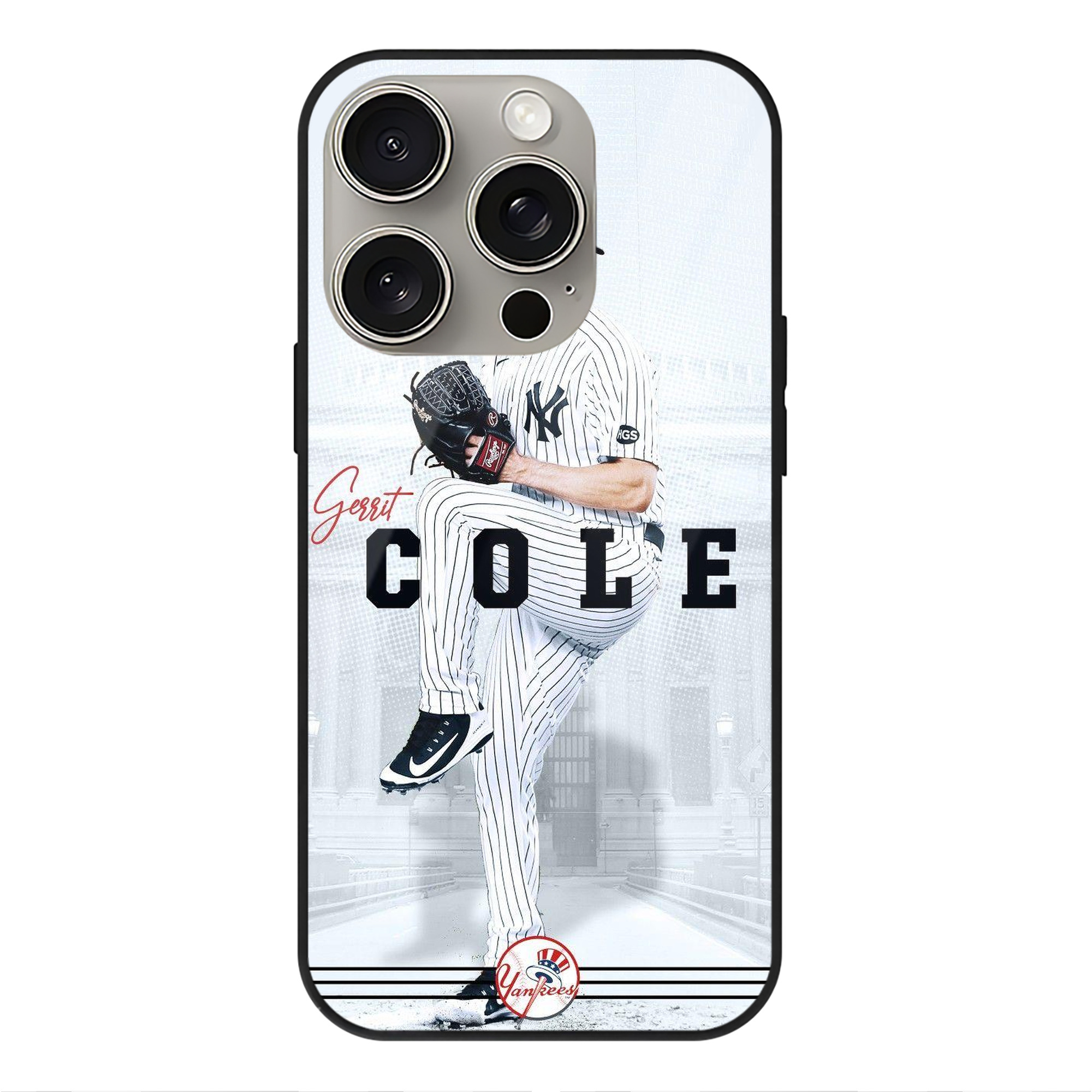 Gerrit Cole 24 IPhone 15 Pro Mirror Phone Case – UV Printed Glass + TPU – Scratch-Resistant, Wireless Charging Compatible, Precise Fit & Stylish Design
