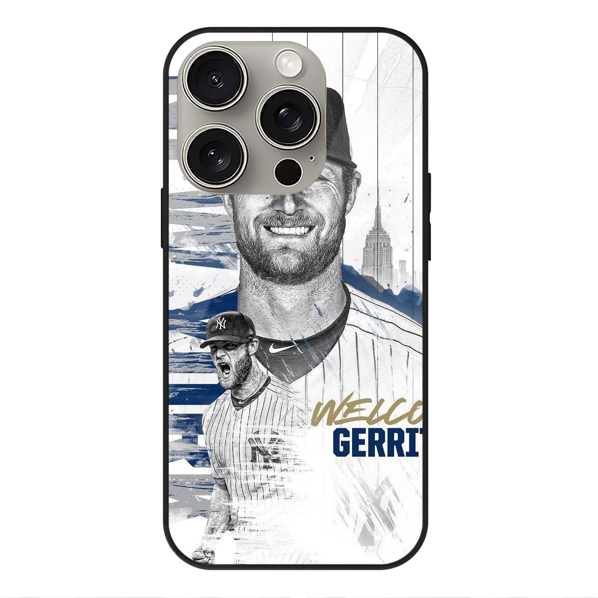 Gerrit Cole 26 IPhone 15 Pro Mirror Phone Case – UV Printed Glass + TPU – Scratch-Resistant, Wireless Charging Compatible, Precise Fit & Stylish Design
