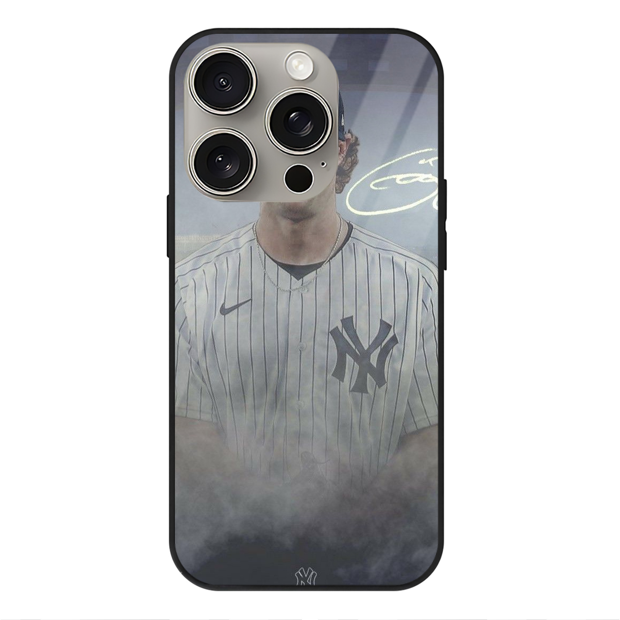 Gerrit Cole 27 IPhone 15 Pro Mirror Phone Case – UV Printed Glass + TPU – Scratch-Resistant, Wireless Charging Compatible, Precise Fit & Stylish Design