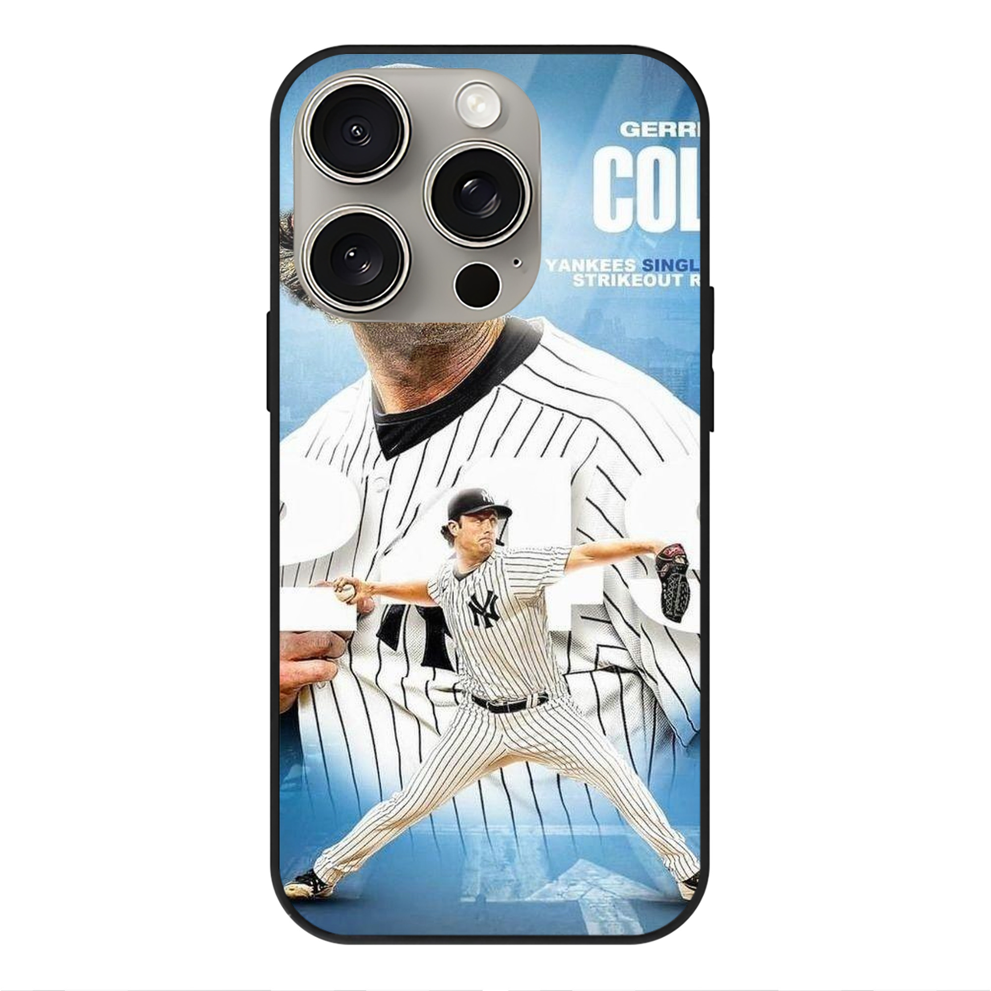 Gerrit Cole 29 IPhone 15 Pro Mirror Phone Case – UV Printed Glass + TPU – Scratch-Resistant, Wireless Charging Compatible, Precise Fit & Stylish Design