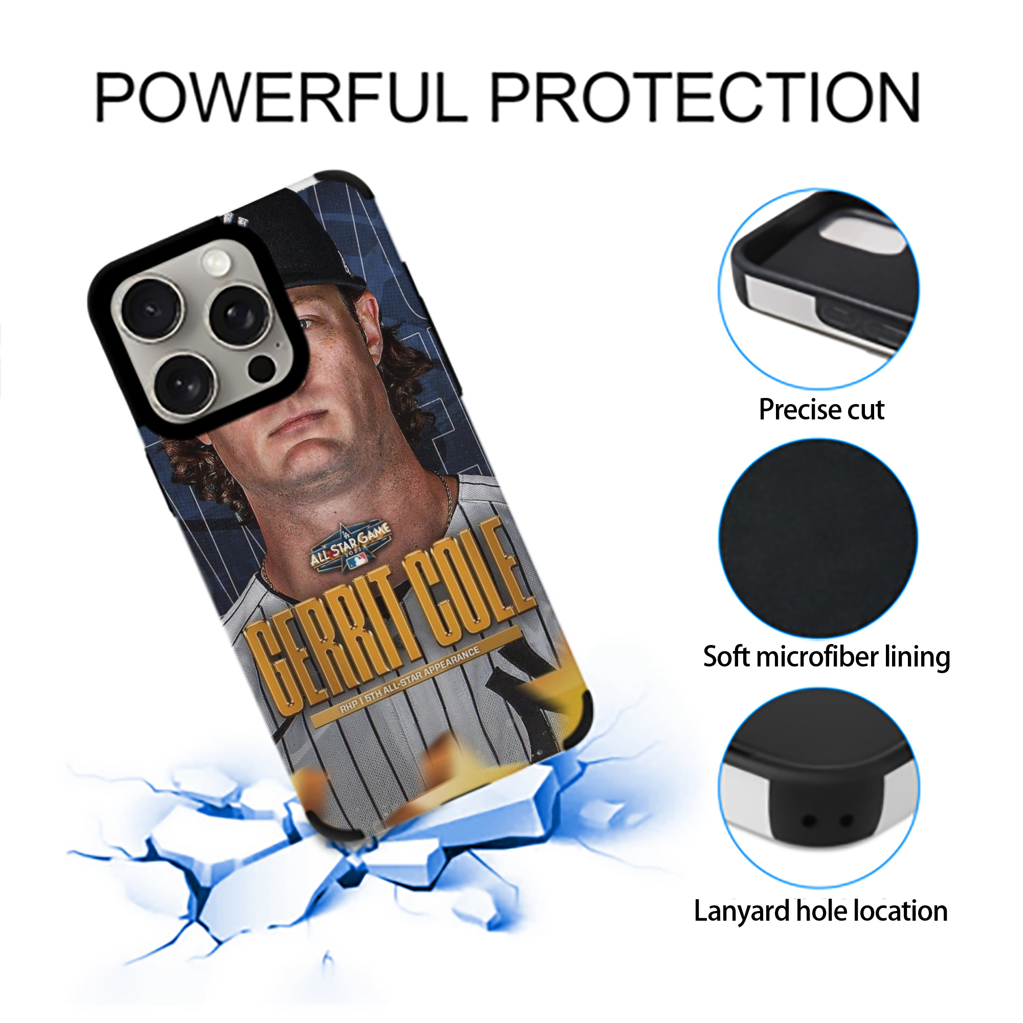 Gerrit Cole 5 IPhone 15 Pro Max PU Leather Case – Soft Lining, 360° Protection – Precise Fit, 3D Buttons, Easy Charging – Anti-Yellowing, Easy To Clean