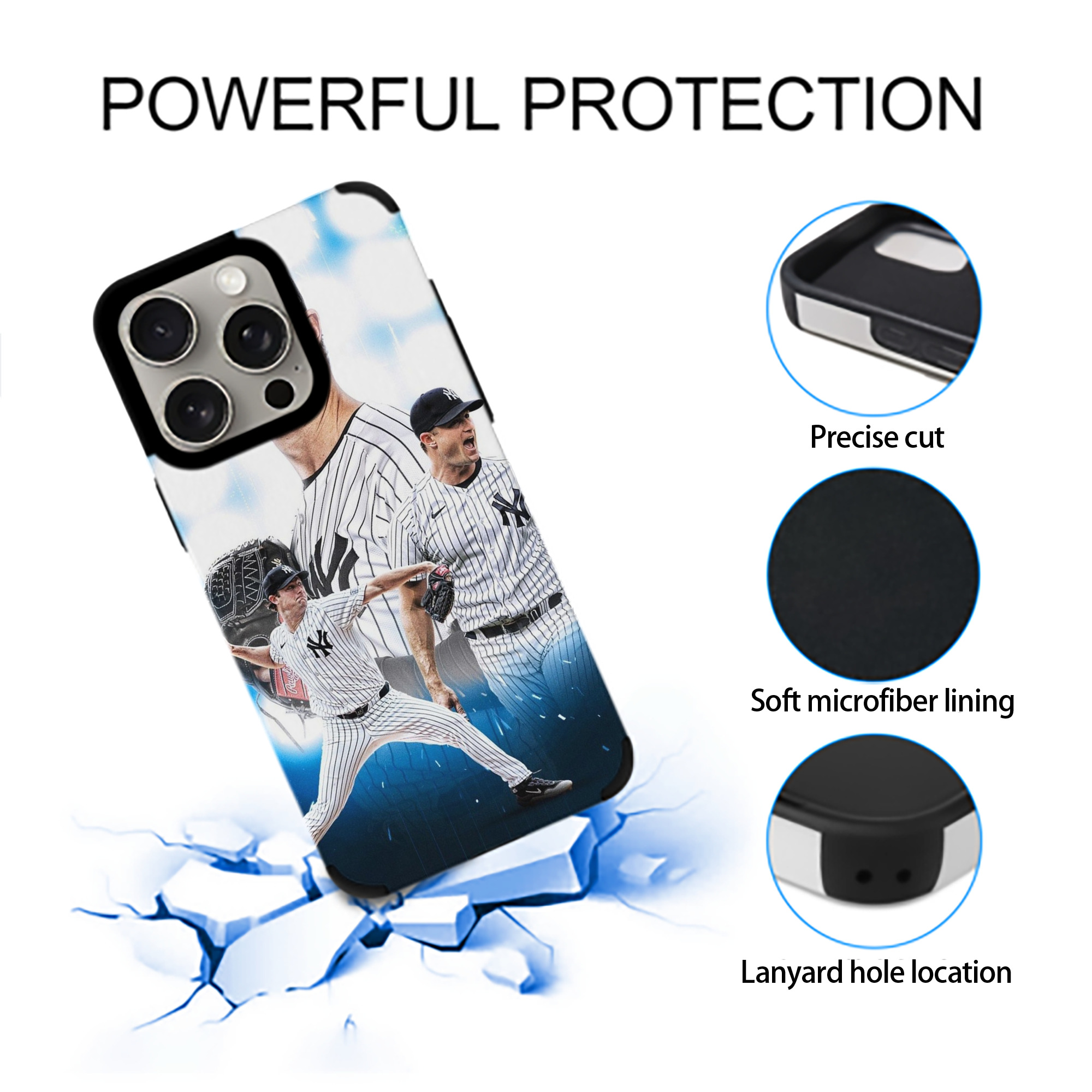 Gerrit Cole 7 IPhone 15 Pro Max PU Leather Case – Soft Lining, 360° Protection – Precise Fit, 3D Buttons, Easy Charging – Anti-Yellowing, Easy To Clean