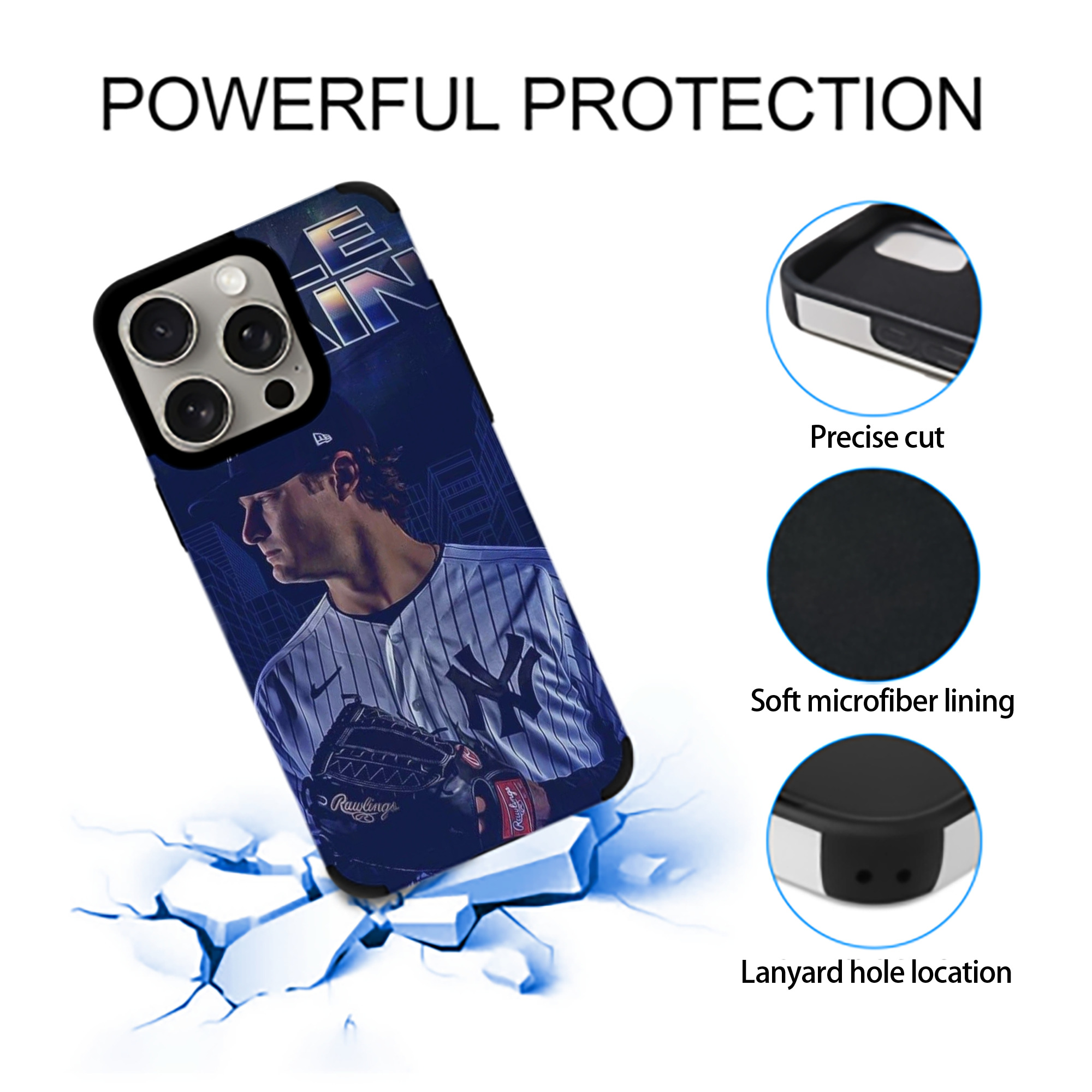 Gerrit Cole 16 IPhone 15 Pro Max PU Leather Case – Soft Lining, 360° Protection – Precise Fit, 3D Buttons, Easy Charging – Anti-Yellowing, Easy To Clean