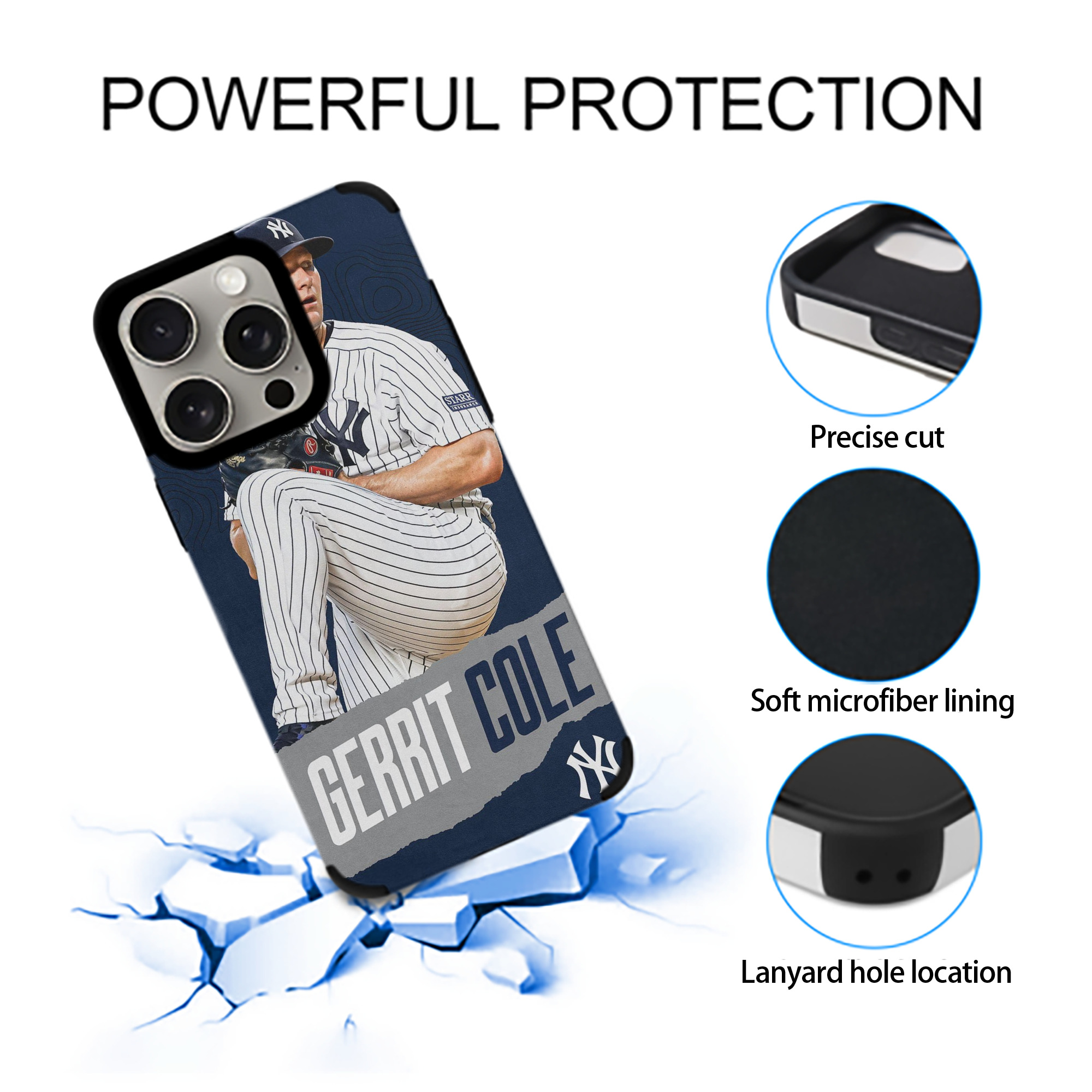 Gerrit Cole 22 IPhone 15 Pro Max PU Leather Case – Soft Lining, 360° Protection – Precise Fit, 3D Buttons, Easy Charging – Anti-Yellowing, Easy To Clean