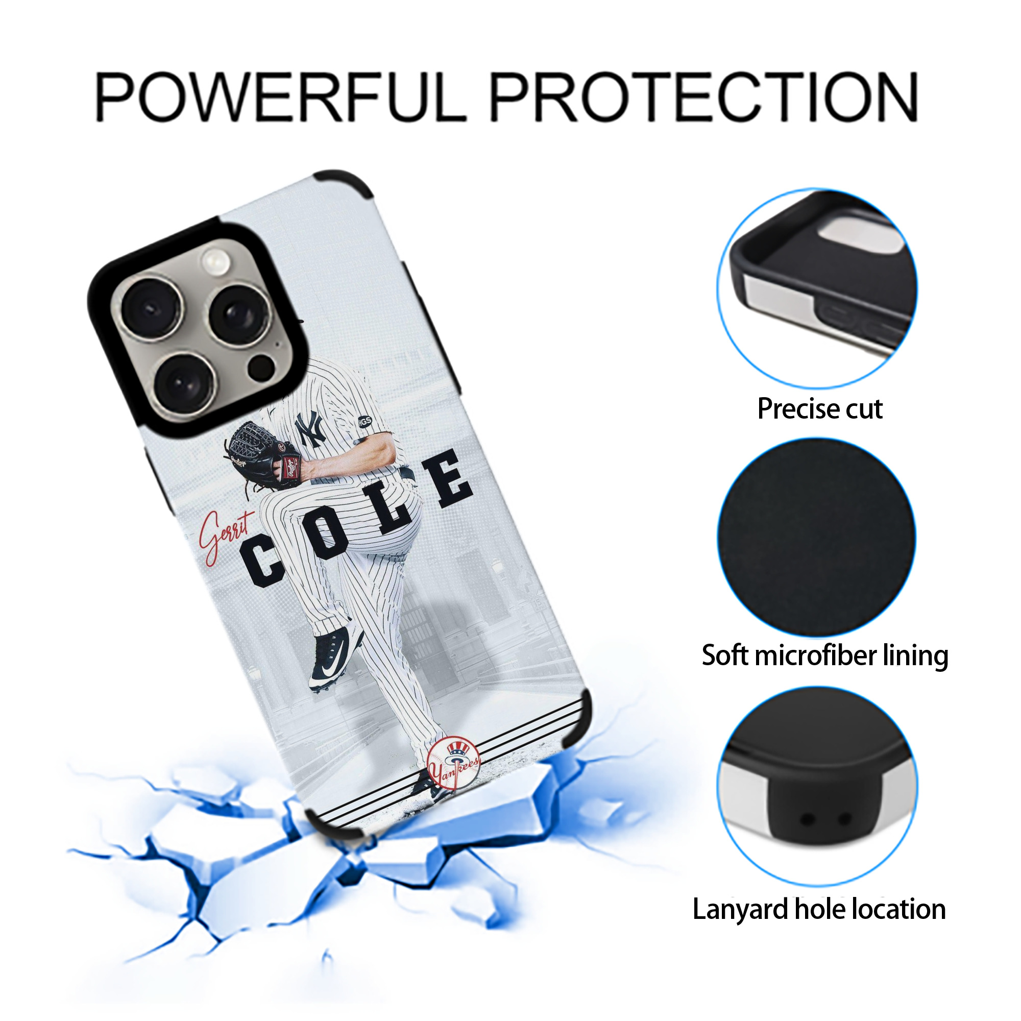 Gerrit Cole 24 IPhone 15 Pro Max PU Leather Case – Soft Lining, 360° Protection – Precise Fit, 3D Buttons, Easy Charging – Anti-Yellowing, Easy To Clean