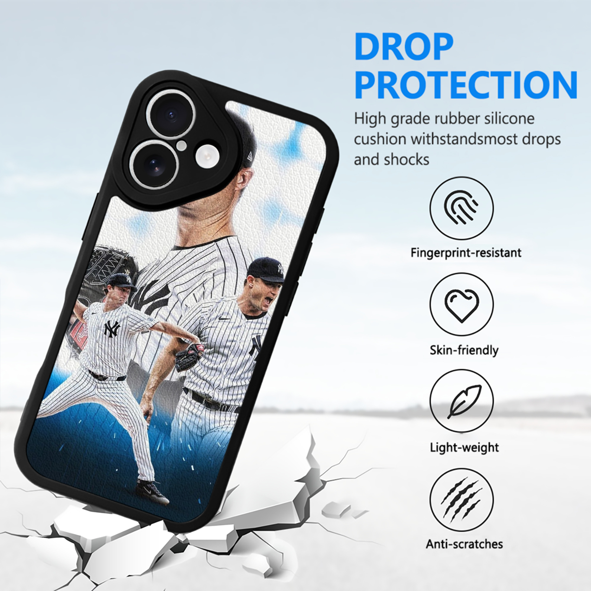 Gerrit Cole 7 IPhone 16 Silicone Leather Case – UV Print, Lambskin Texture – Perfect Fit, Wireless Charging Compatible, Scratch Resistant, Precise Cutouts – Stylish Protection For IPhone 16