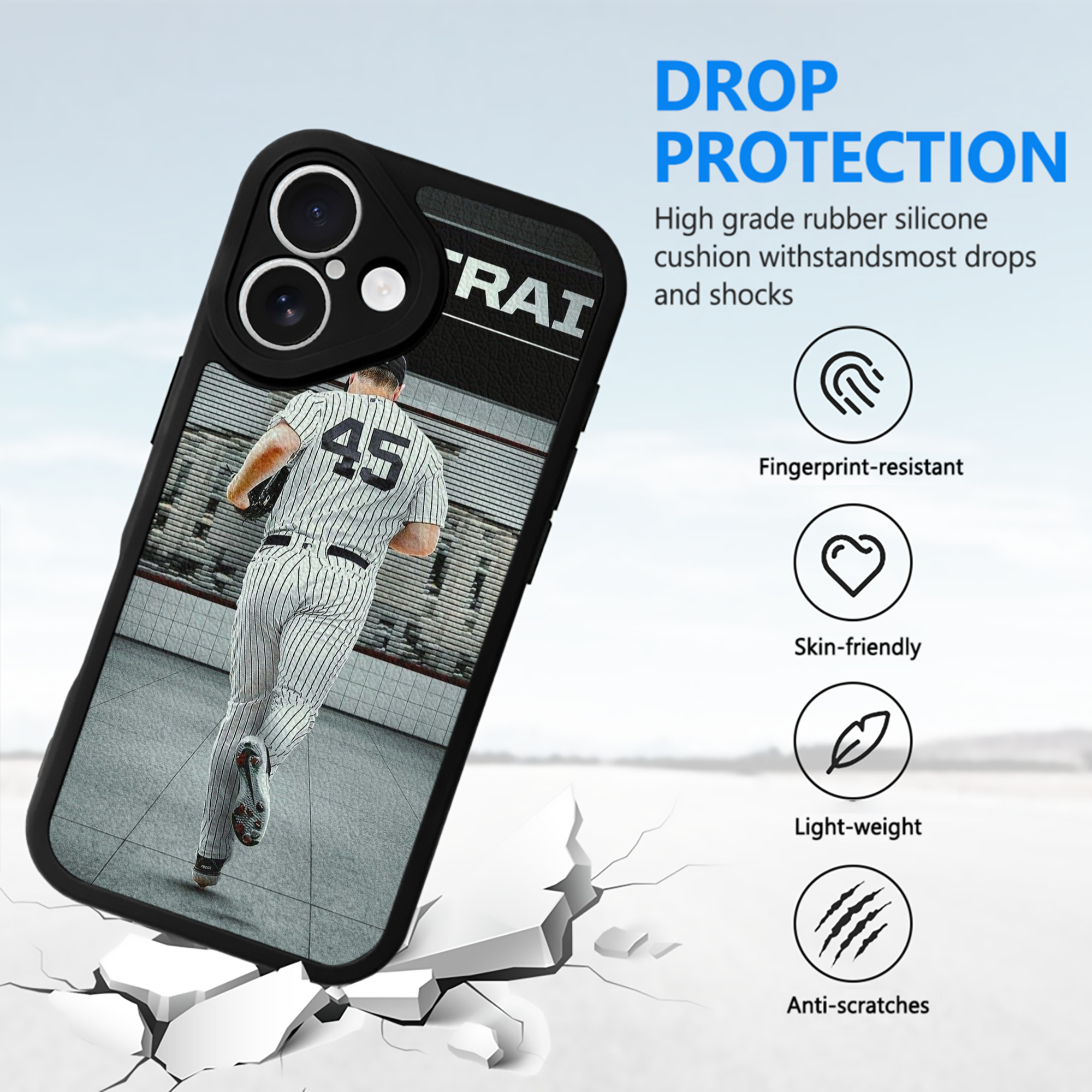 Gerrit Cole 12 IPhone 16 Silicone Leather Case – UV Print, Lambskin Texture – Perfect Fit, Wireless Charging Compatible, Scratch Resistant, Precise Cutouts – Stylish Protection For IPhone 16