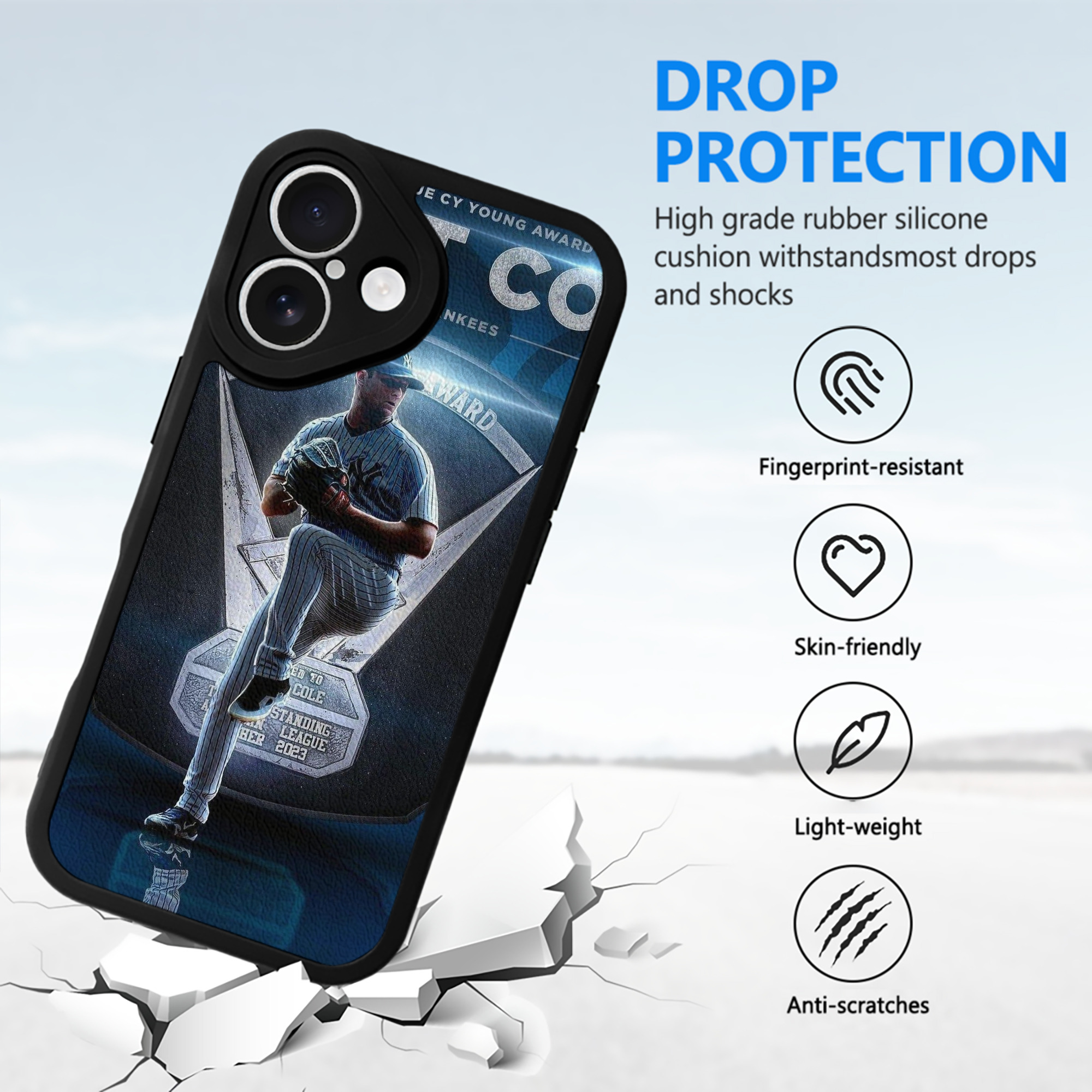 Gerrit Cole 15 IPhone 16 Silicone Leather Case – UV Print, Lambskin Texture – Perfect Fit, Wireless Charging Compatible, Scratch Resistant, Precise Cutouts – Stylish Protection For IPhone 16