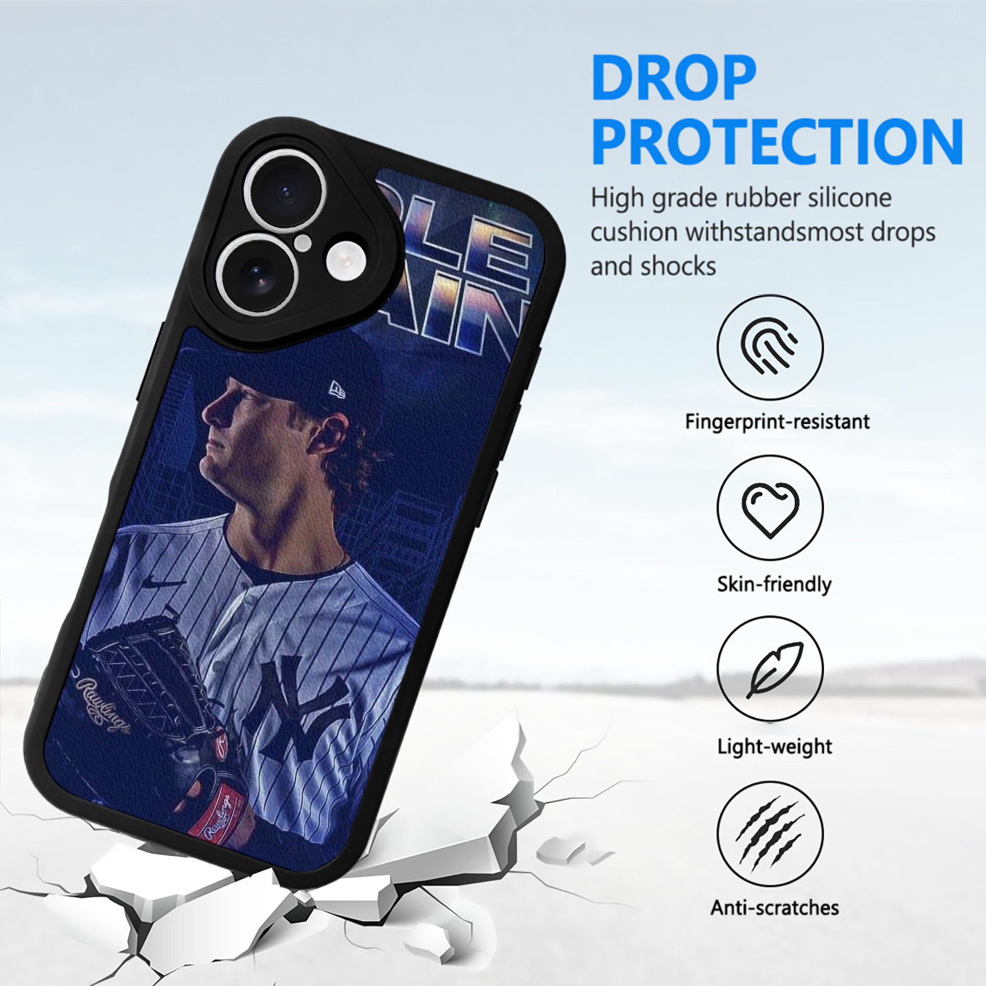 Gerrit Cole 16 IPhone 16 Silicone Leather Case – UV Print, Lambskin Texture – Perfect Fit, Wireless Charging Compatible, Scratch Resistant, Precise Cutouts – Stylish Protection For IPhone 16