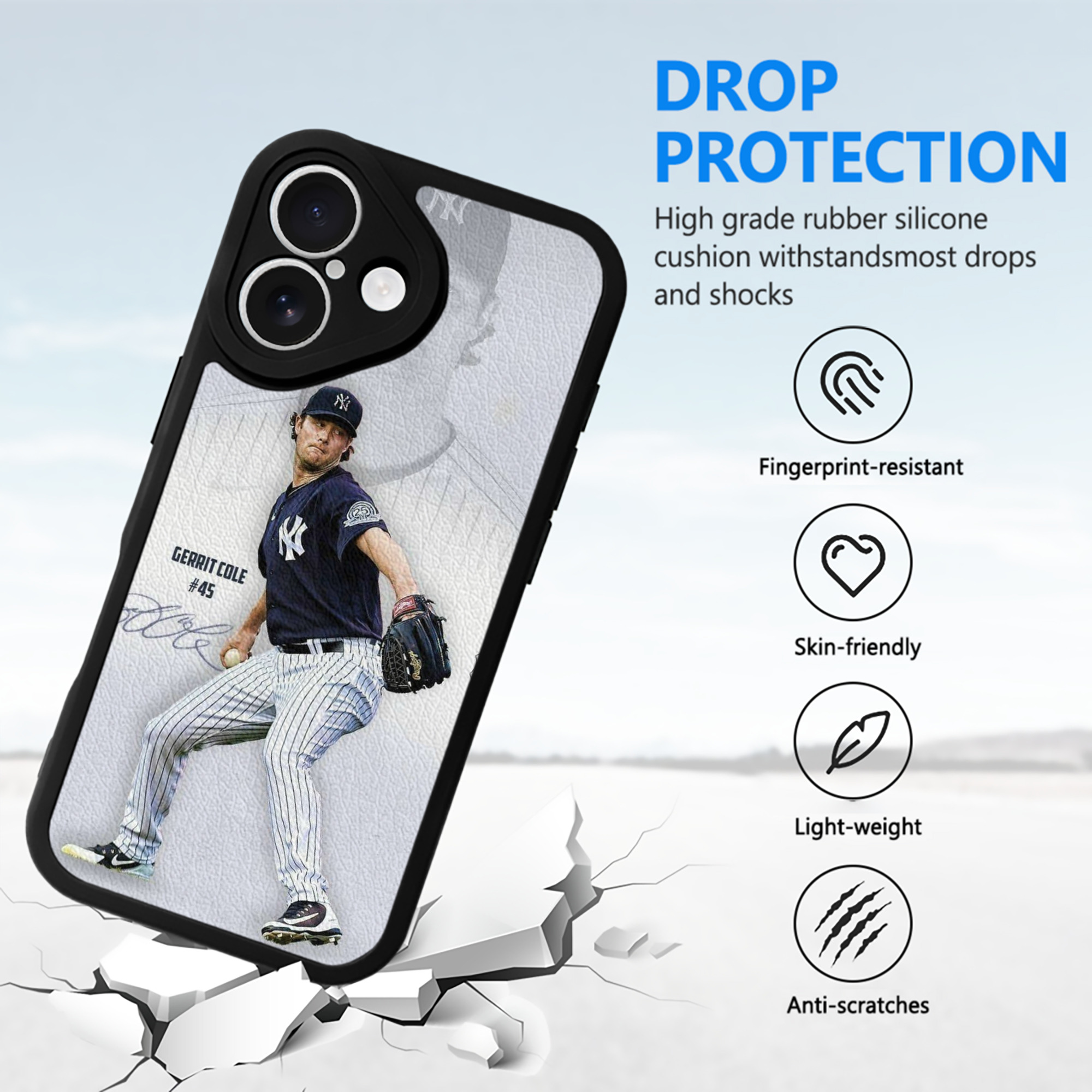 Gerrit Cole 17 IPhone 16 Silicone Leather Case – UV Print, Lambskin Texture – Perfect Fit, Wireless Charging Compatible, Scratch Resistant, Precise Cutouts – Stylish Protection For IPhone 16