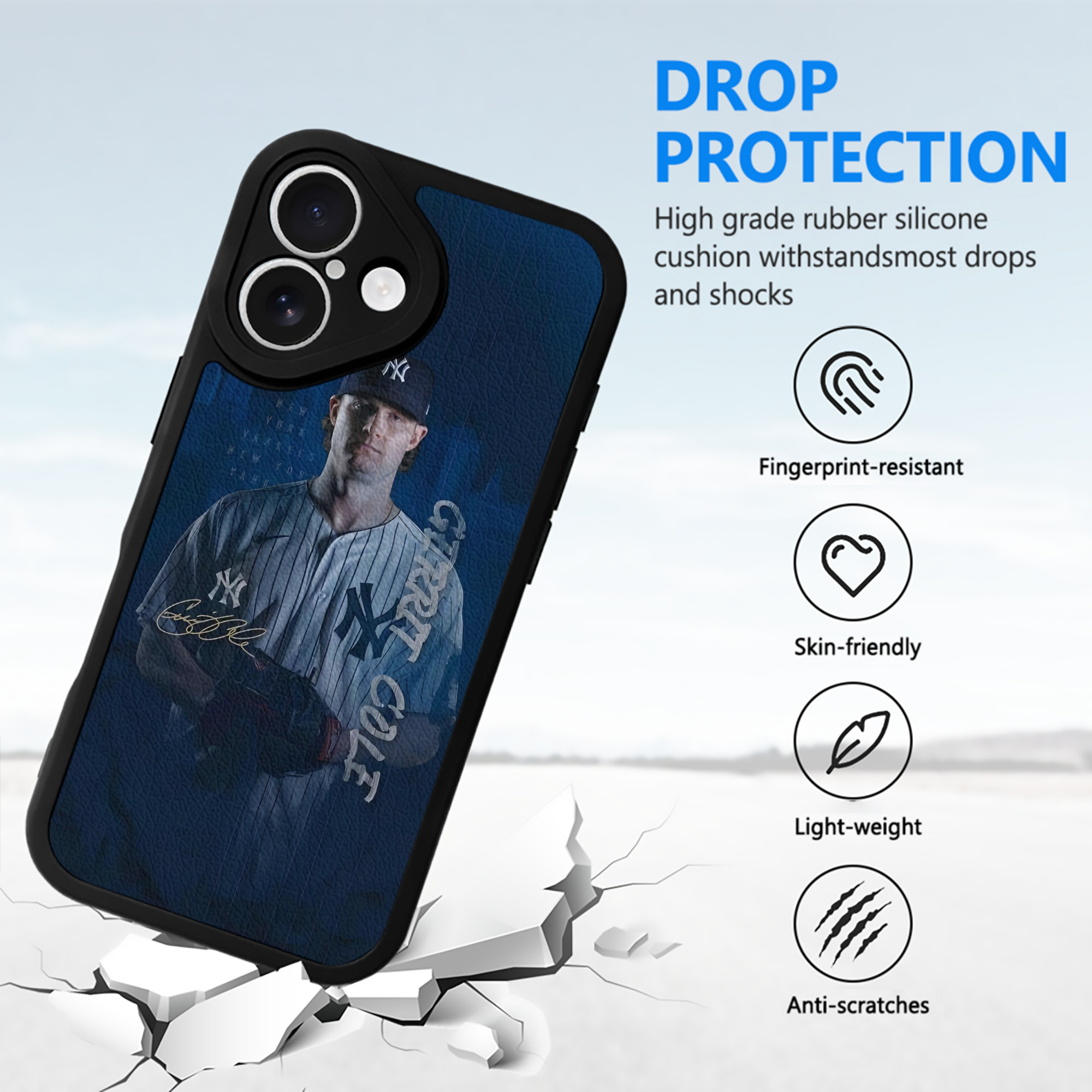 Gerrit Cole 19 IPhone 16 Silicone Leather Case – UV Print, Lambskin Texture – Perfect Fit, Wireless Charging Compatible, Scratch Resistant, Precise Cutouts – Stylish Protection For IPhone 16