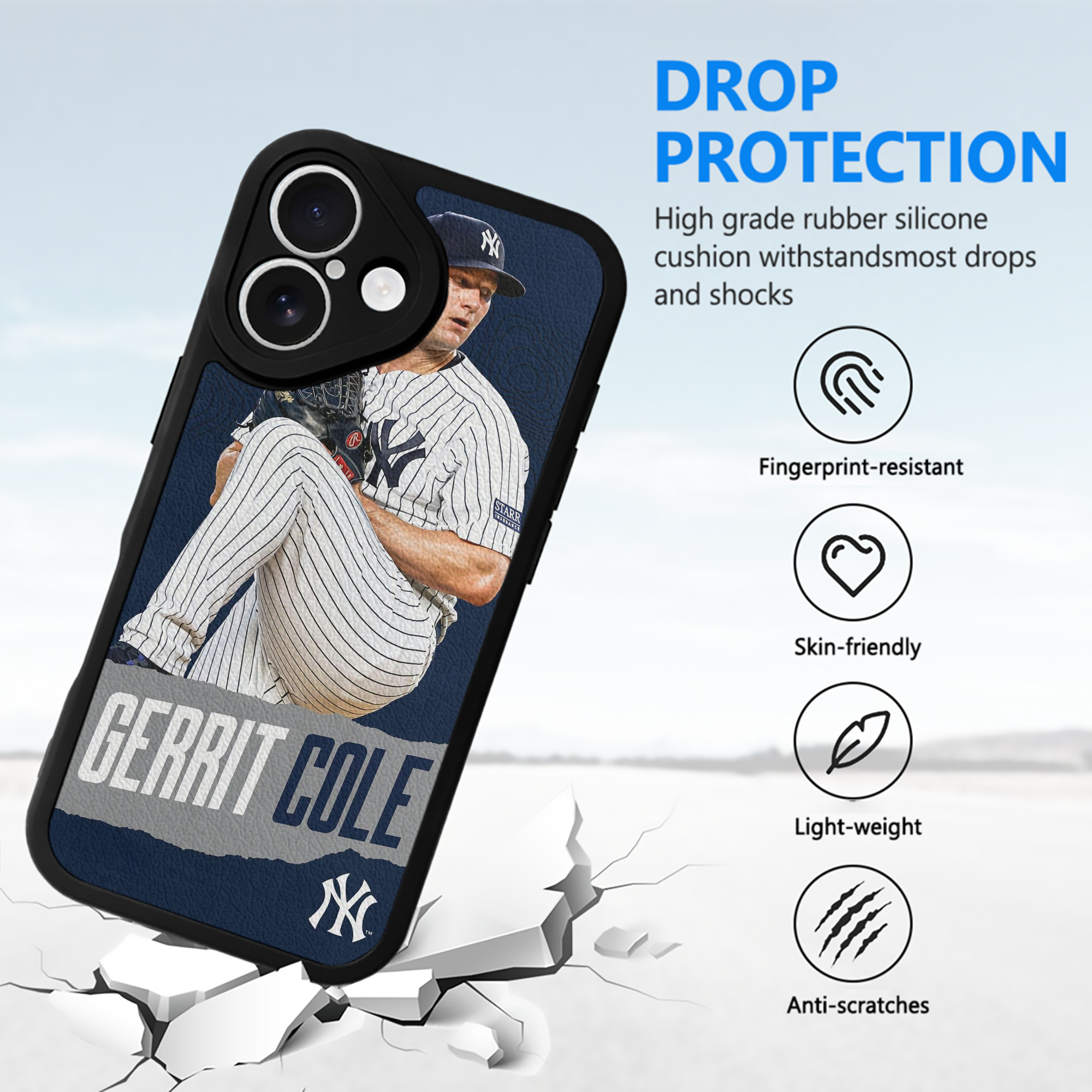 Gerrit Cole 22 IPhone 16 Silicone Leather Case – UV Print, Lambskin Texture – Perfect Fit, Wireless Charging Compatible, Scratch Resistant, Precise Cutouts – Stylish Protection For IPhone 16