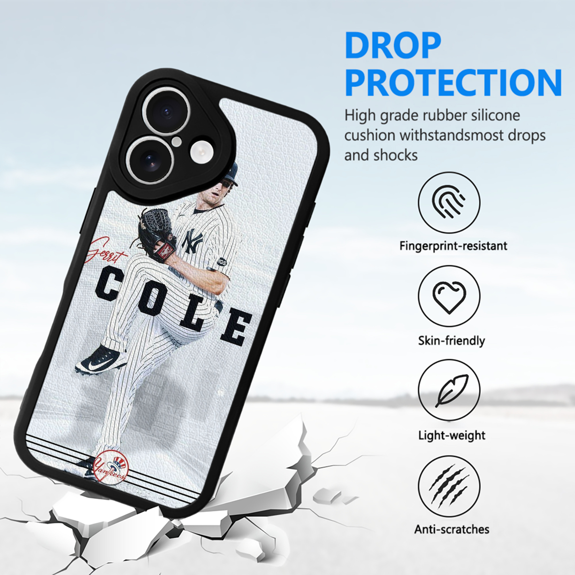 Gerrit Cole 24 IPhone 16 Silicone Leather Case – UV Print, Lambskin Texture – Perfect Fit, Wireless Charging Compatible, Scratch Resistant, Precise Cutouts – Stylish Protection For IPhone 16