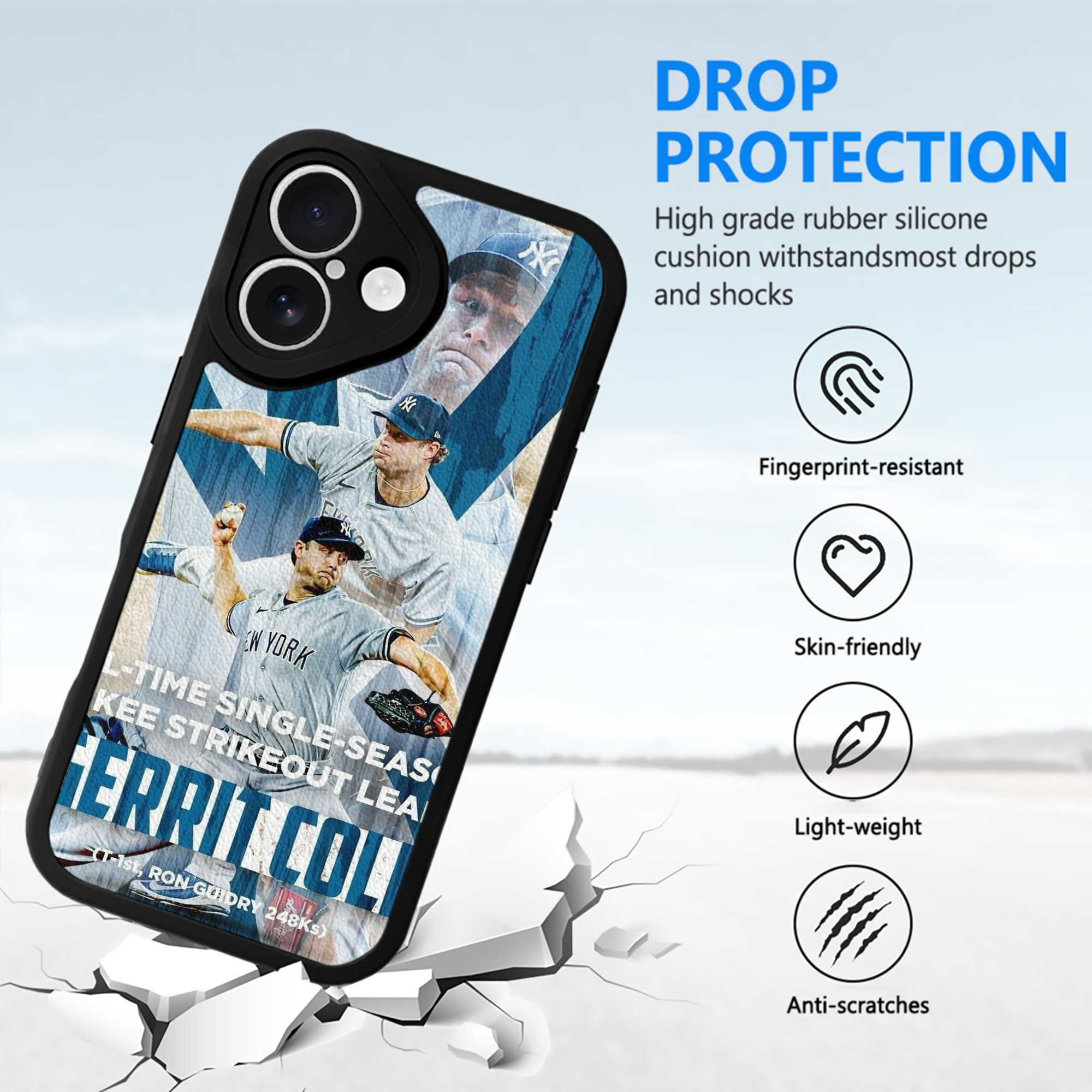 Gerrit Cole 25 IPhone 16 Silicone Leather Case – UV Print, Lambskin Texture – Perfect Fit, Wireless Charging Compatible, Scratch Resistant, Precise Cutouts – Stylish Protection For IPhone 16