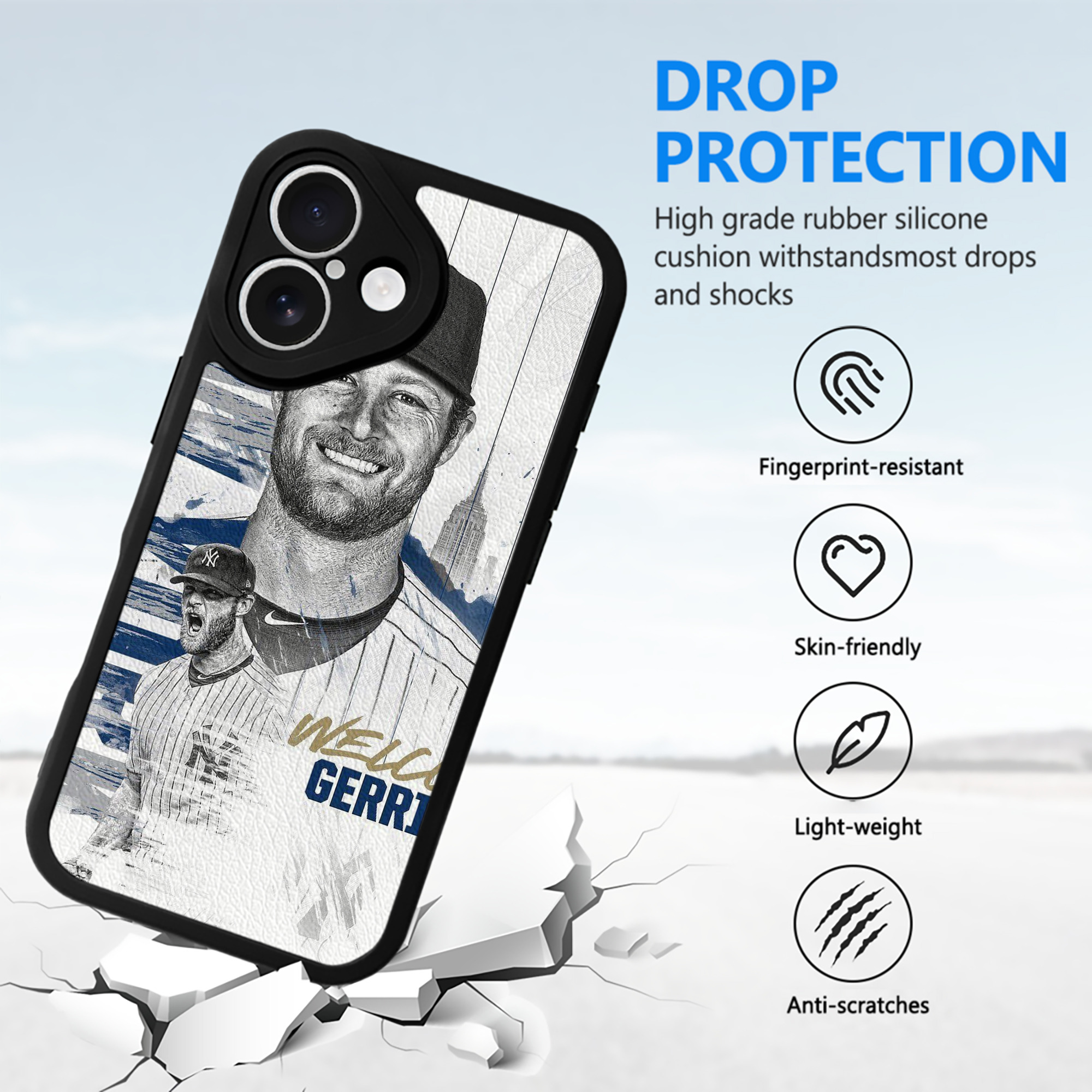 Gerrit Cole 26 IPhone 16 Silicone Leather Case – UV Print, Lambskin Texture – Perfect Fit, Wireless Charging Compatible, Scratch Resistant, Precise Cutouts – Stylish Protection For IPhone 16