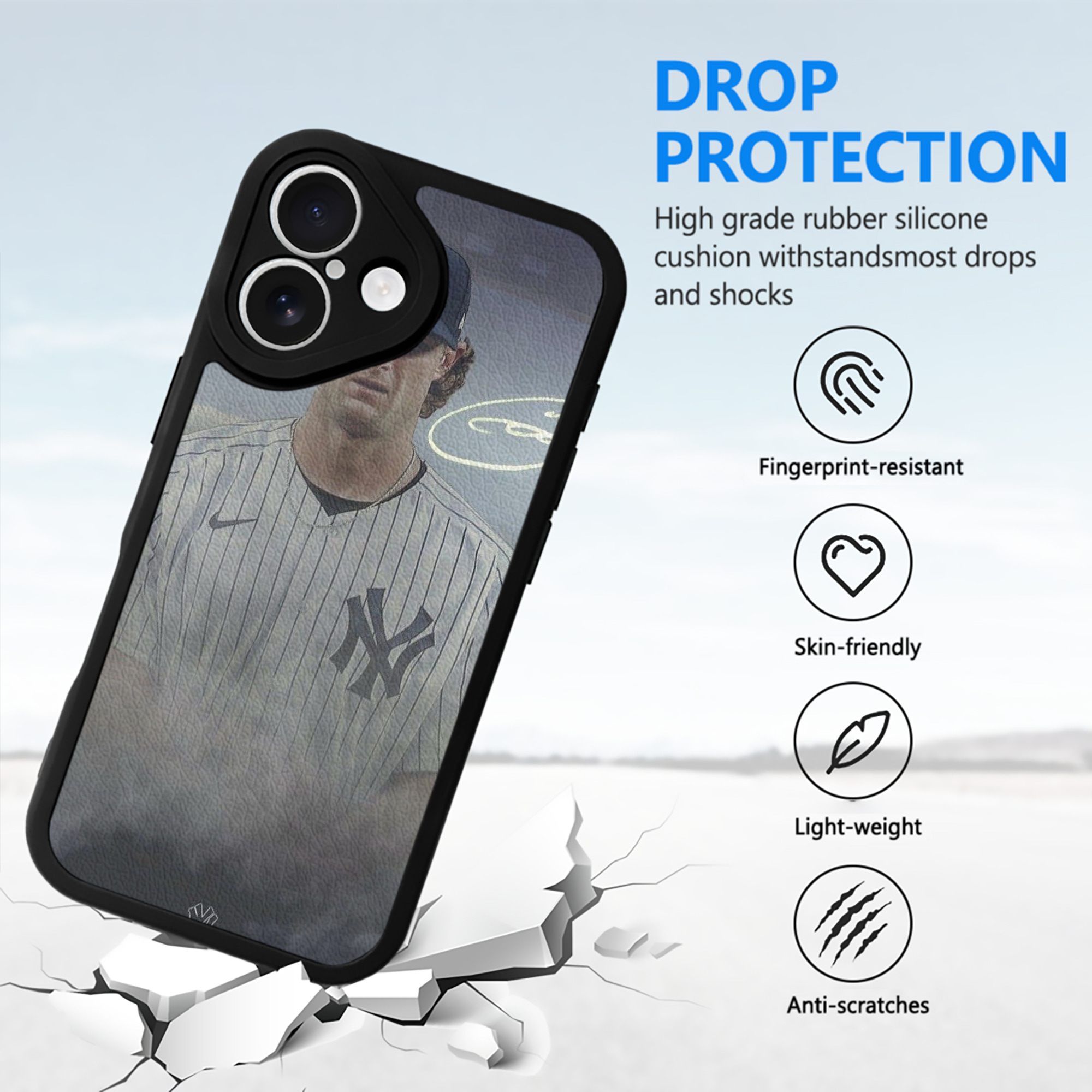 Gerrit Cole 27 IPhone 16 Silicone Leather Case – UV Print, Lambskin Texture – Perfect Fit, Wireless Charging Compatible, Scratch Resistant, Precise Cutouts – Stylish Protection For IPhone 16