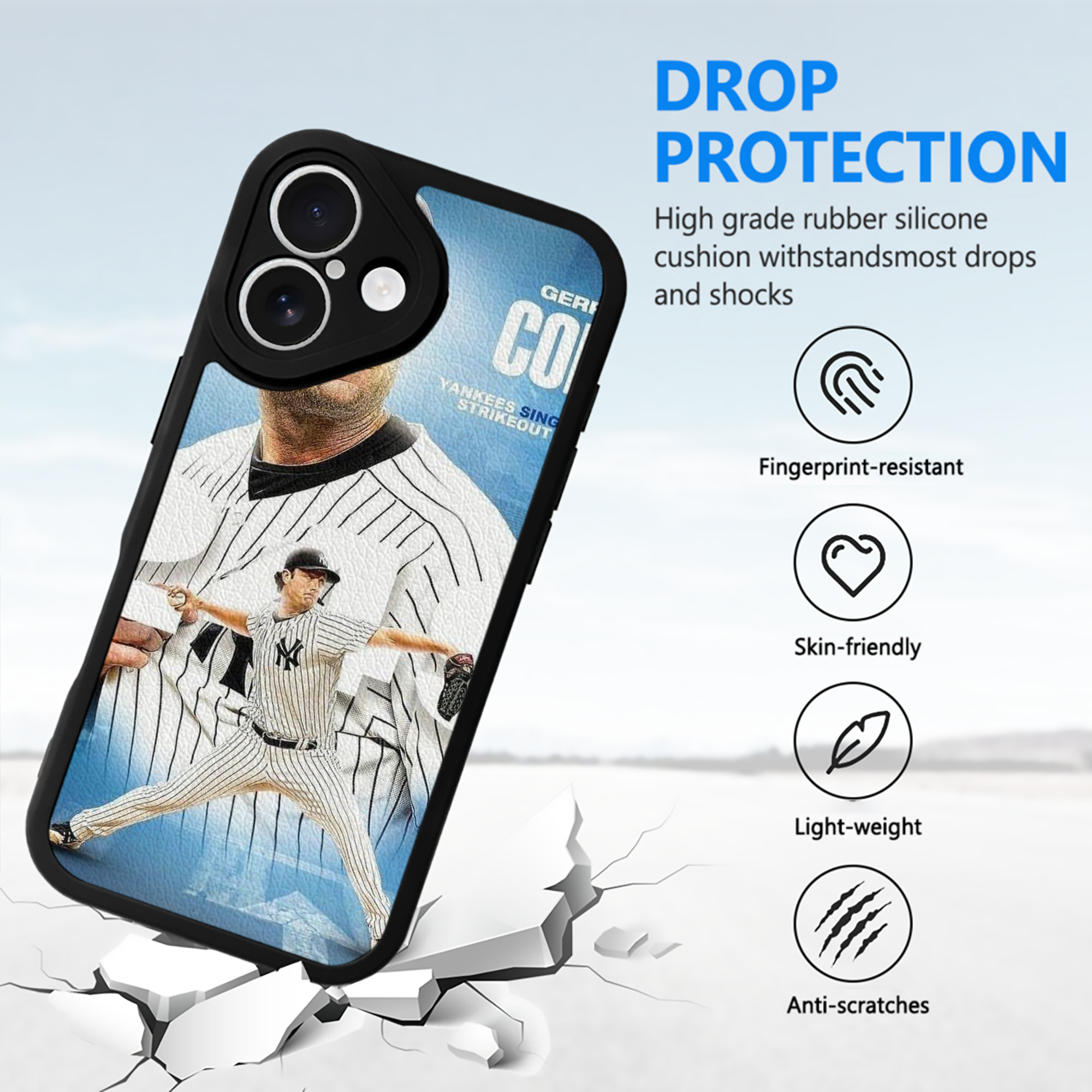 Gerrit Cole 29 IPhone 16 Silicone Leather Case – UV Print, Lambskin Texture – Perfect Fit, Wireless Charging Compatible, Scratch Resistant, Precise Cutouts – Stylish Protection For IPhone 16