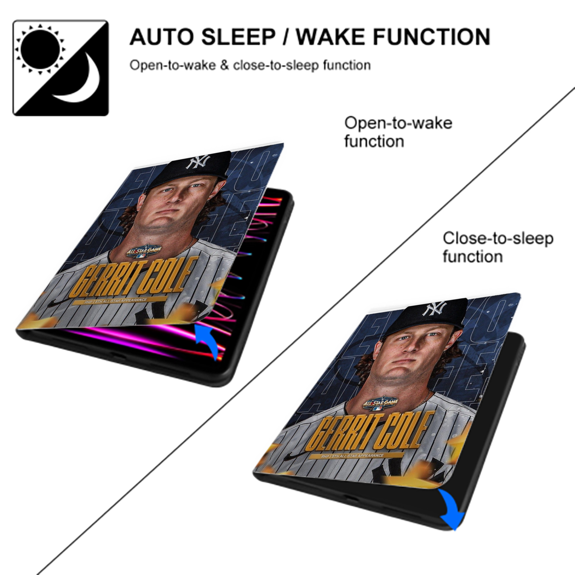 Gerrit Cole 5 Premium Tri-Fold PU Leather & Silicone IPad Case With Pencil Slot – Fits 9.5,10.5,10.9 – Adjustable Stand, Slim, Protective