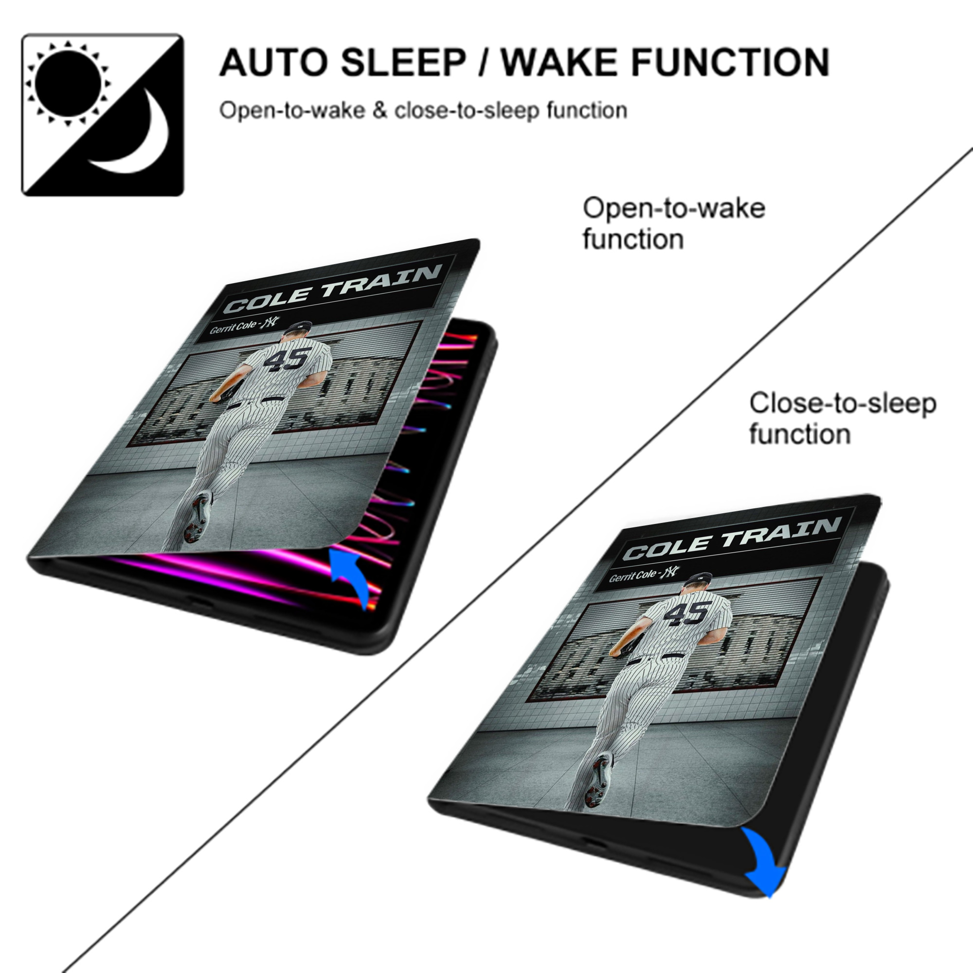 Gerrit Cole 12 Premium Tri-Fold PU Leather & Silicone IPad Case With Pencil Slot – Fits 9.5,10.5,10.9 – Adjustable Stand, Slim, Protective