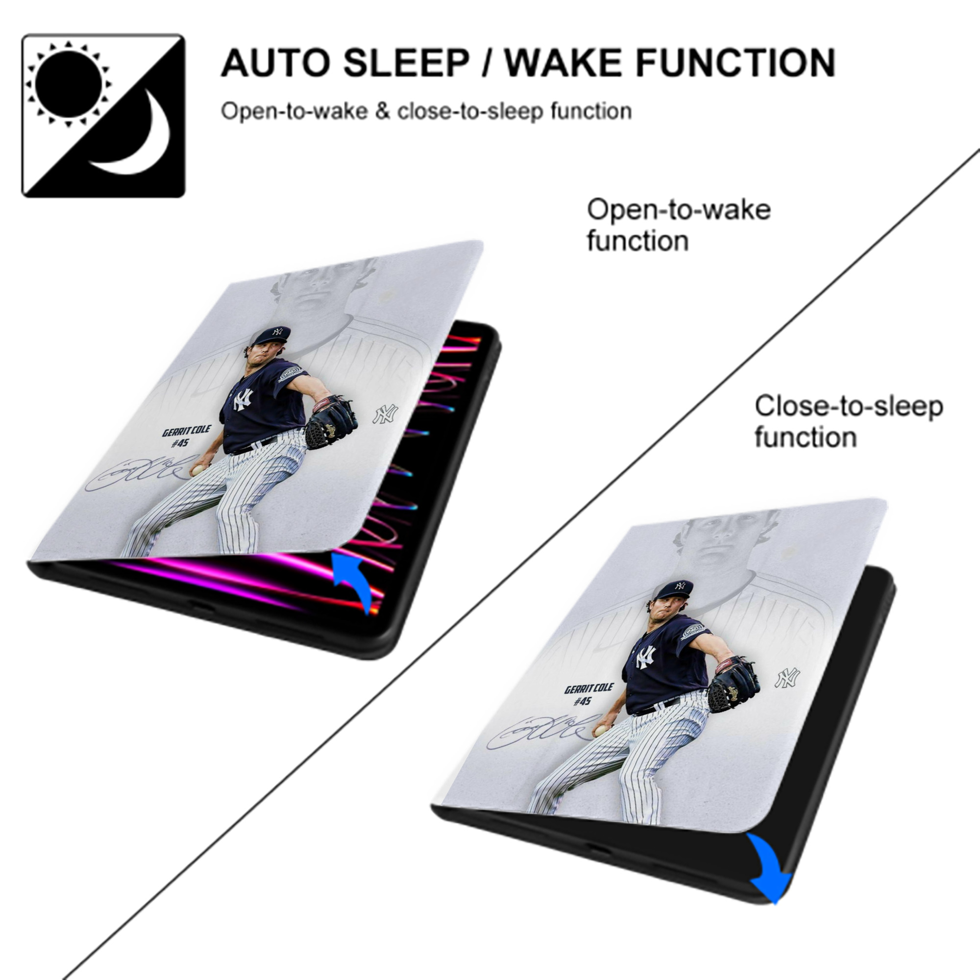 Gerrit Cole 17 Premium Tri-Fold PU Leather & Silicone IPad Case With Pencil Slot – Fits 9.5,10.5,10.9 – Adjustable Stand, Slim, Protective