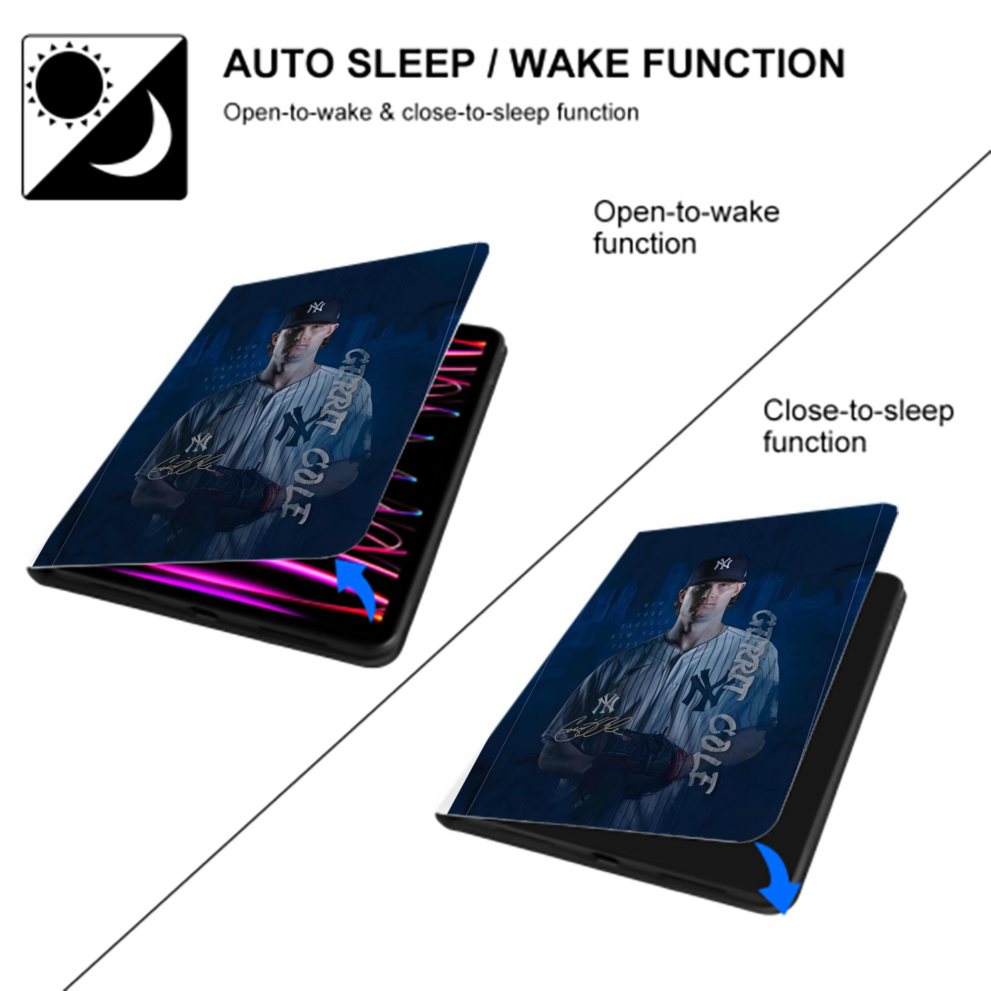 Gerrit Cole 19 Premium Tri-Fold PU Leather & Silicone IPad Case With Pencil Slot – Fits 9.5,10.5,10.9 – Adjustable Stand, Slim, Protective