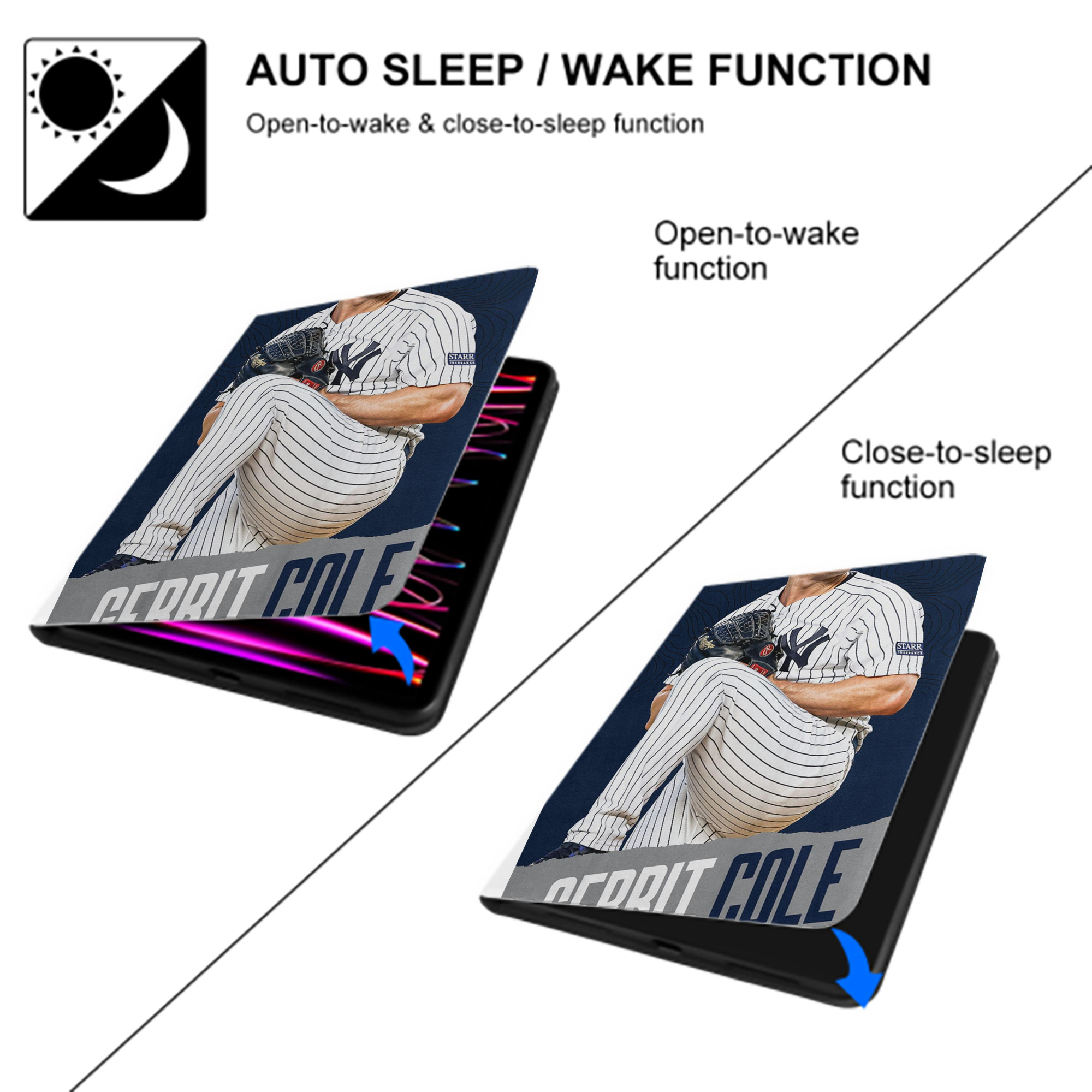 Gerrit Cole 22 Premium Tri-Fold PU Leather & Silicone IPad Case With Pencil Slot – Fits 9.5,10.5,10.9 – Adjustable Stand, Slim, Protective