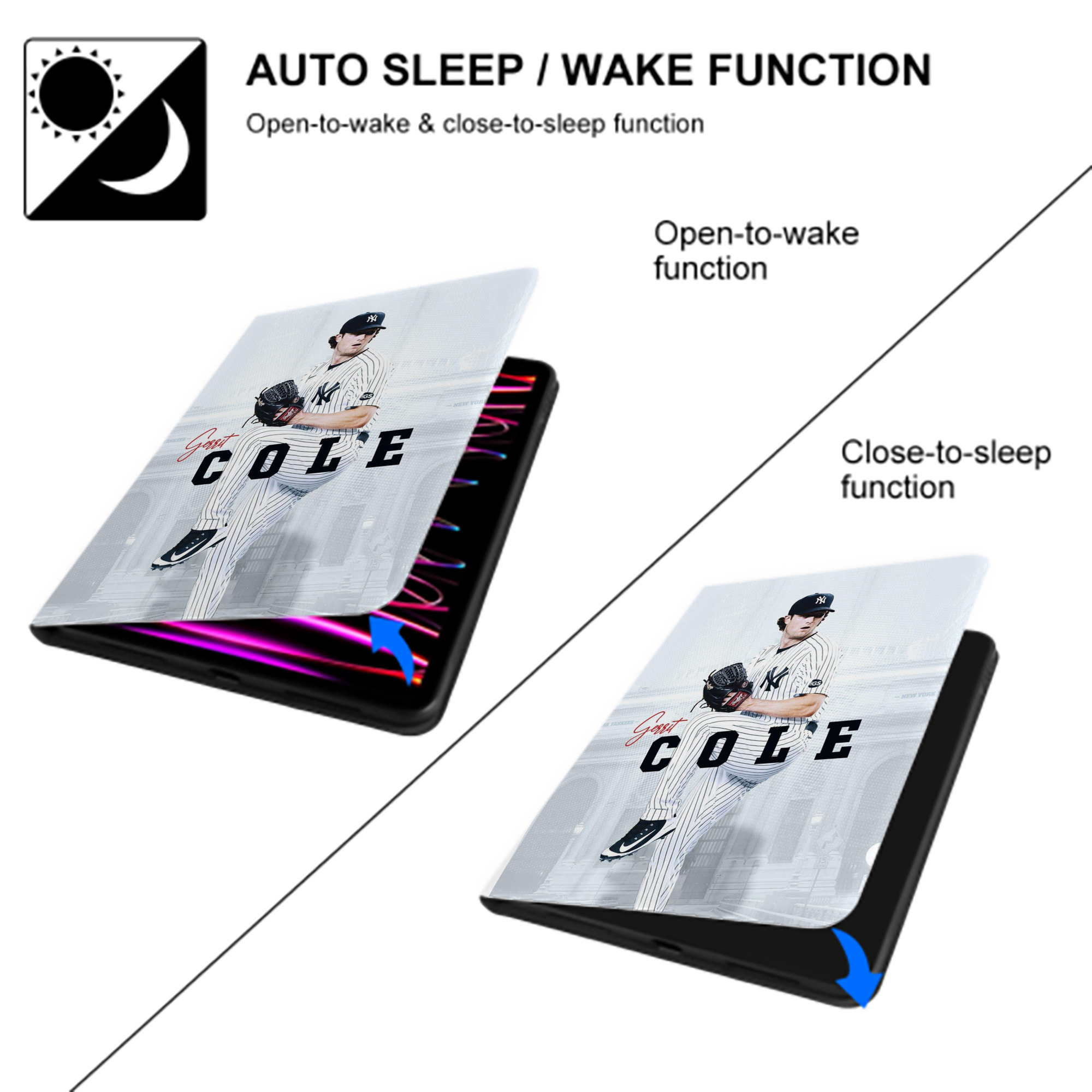 Gerrit Cole 24 Premium Tri-Fold PU Leather & Silicone IPad Case With Pencil Slot – Fits 9.5,10.5,10.9 – Adjustable Stand, Slim, Protective