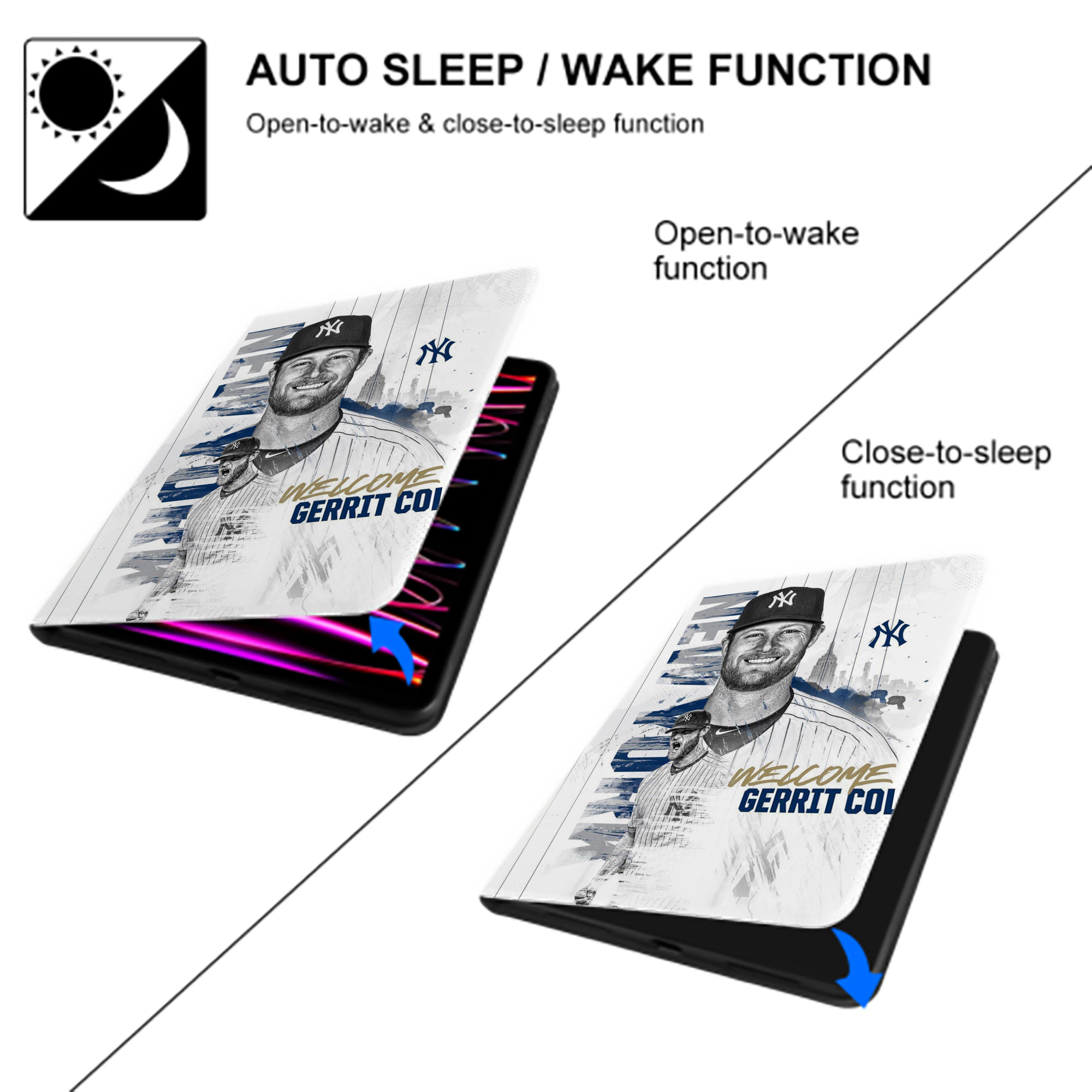 Gerrit Cole 26 Premium Tri-Fold PU Leather & Silicone IPad Case With Pencil Slot – Fits 9.5,10.5,10.9 – Adjustable Stand, Slim, Protective
