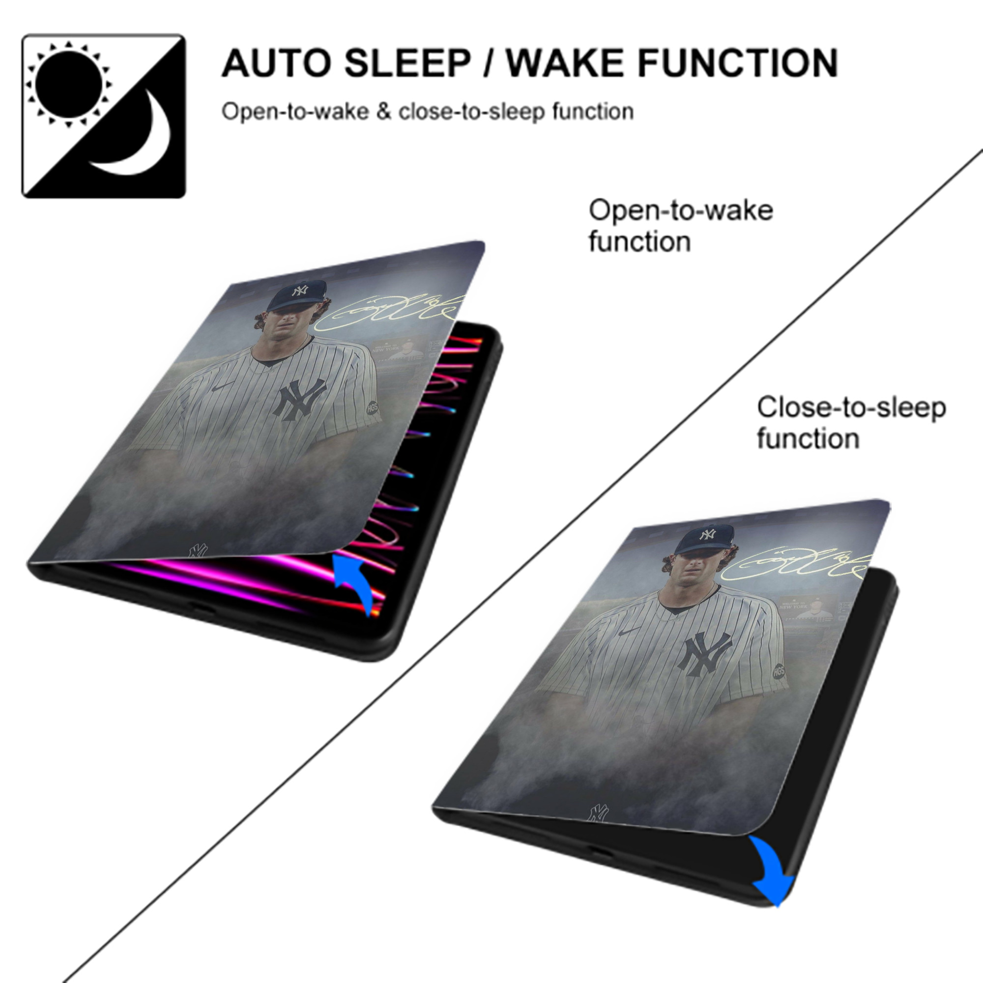 Gerrit Cole 27 Premium Tri-Fold PU Leather & Silicone IPad Case With Pencil Slot – Fits 9.5,10.5,10.9 – Adjustable Stand, Slim, Protective