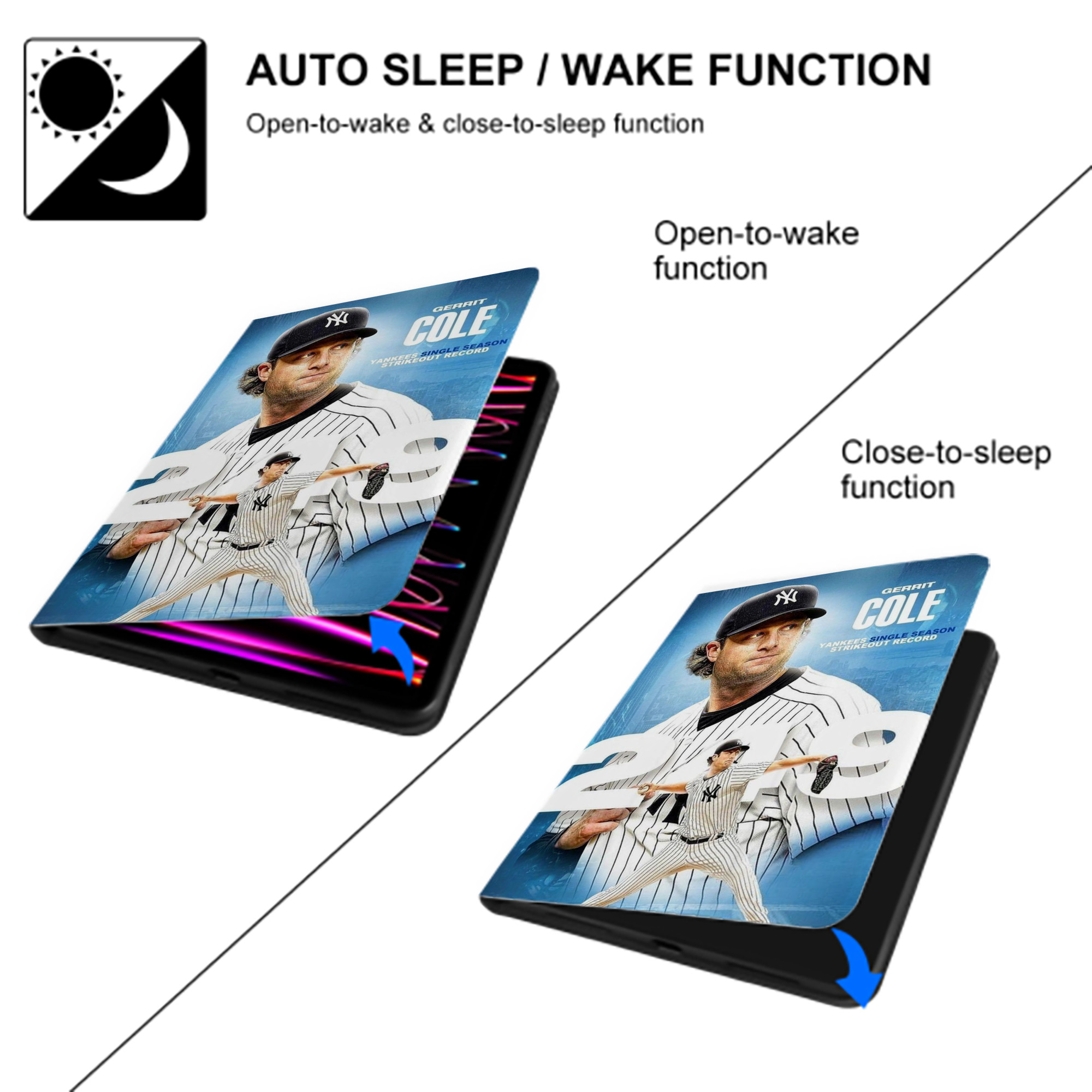 Gerrit Cole 29 Premium Tri-Fold PU Leather & Silicone IPad Case With Pencil Slot – Fits 9.5,10.5,10.9 – Adjustable Stand, Slim, Protective