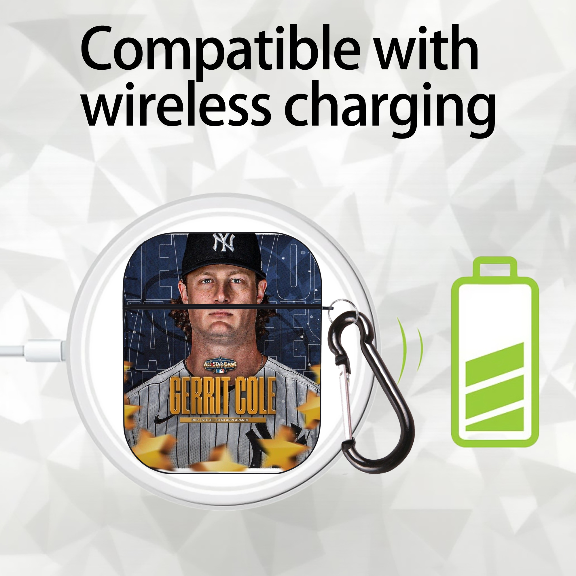 Gerrit Cole 5 AirPods 2 Case Hard Shell Black, Flexible PC Material, Precise Cutouts, Full Protection, Anti-Fingerprint, Washable, Includes Keychain – Durable & Slim Design