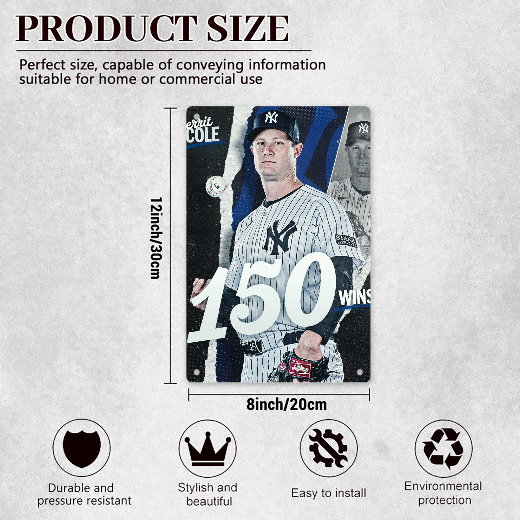 Gerrit Cole 10 8x12inch Vertical Aluminum Sign - Durable Fade-Resistant Indoor/Outdoor Safety & Information Plaque For Office, Hotel, Restaurant, Bar, Public Spaces