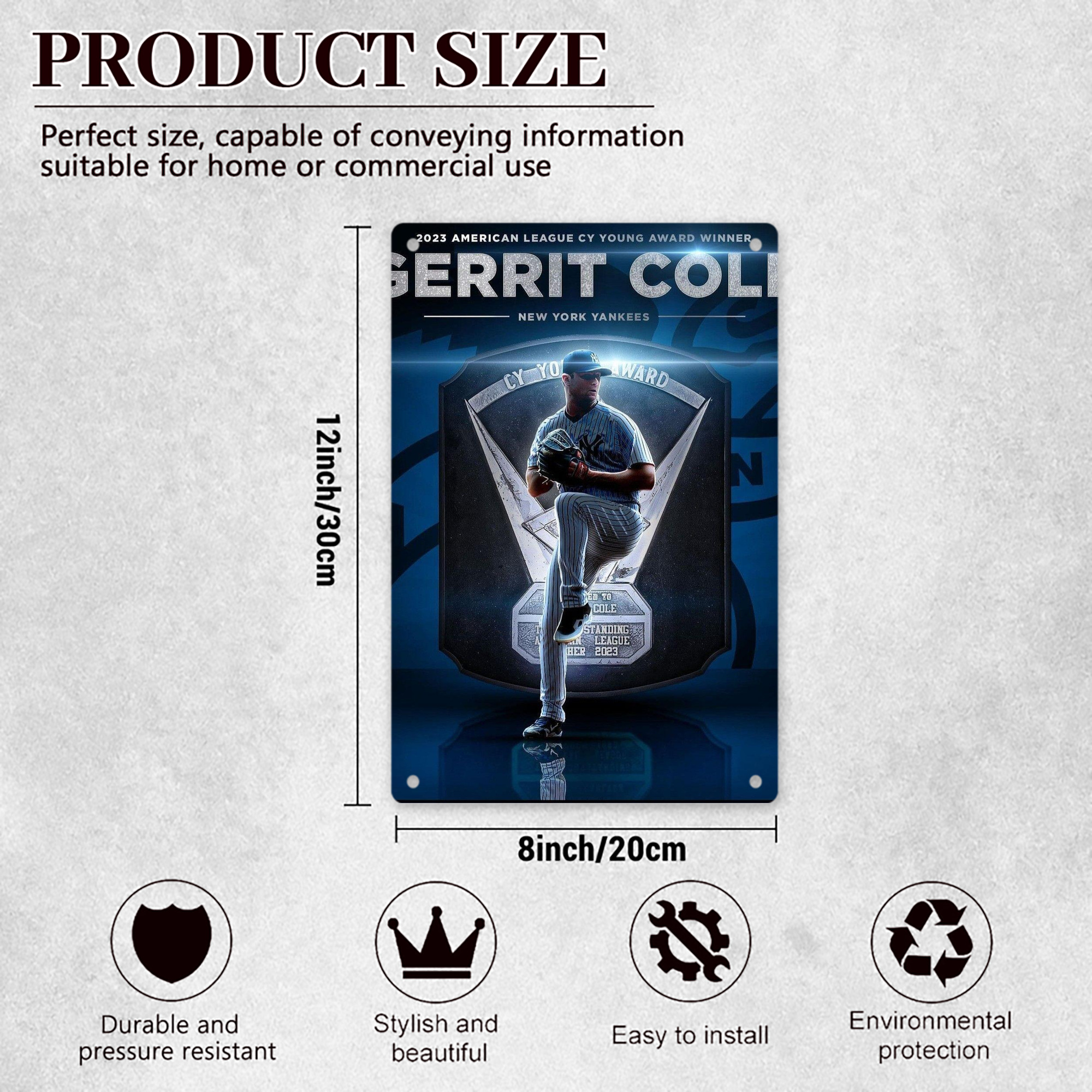 Gerrit Cole 15 8x12inch Vertical Aluminum Sign - Durable Fade-Resistant Indoor/Outdoor Safety & Information Plaque For Office, Hotel, Restaurant, Bar, Public Spaces