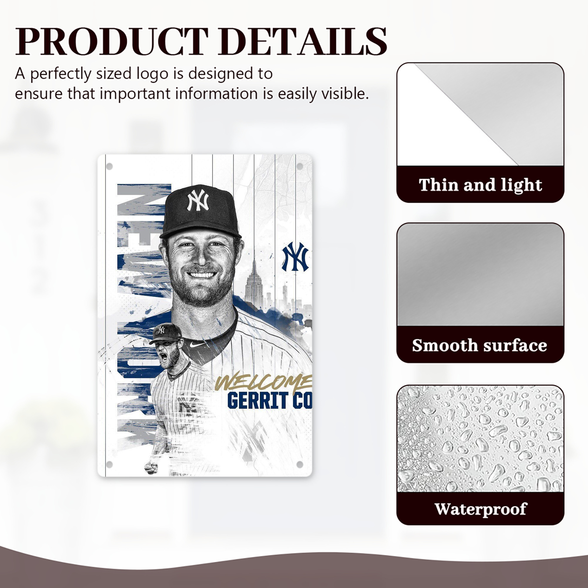 Gerrit Cole 26 8x12inch Vertical Aluminum Sign - Durable Fade-Resistant Indoor/Outdoor Safety & Information Plaque For Office, Hotel, Restaurant, Bar, Public Spaces