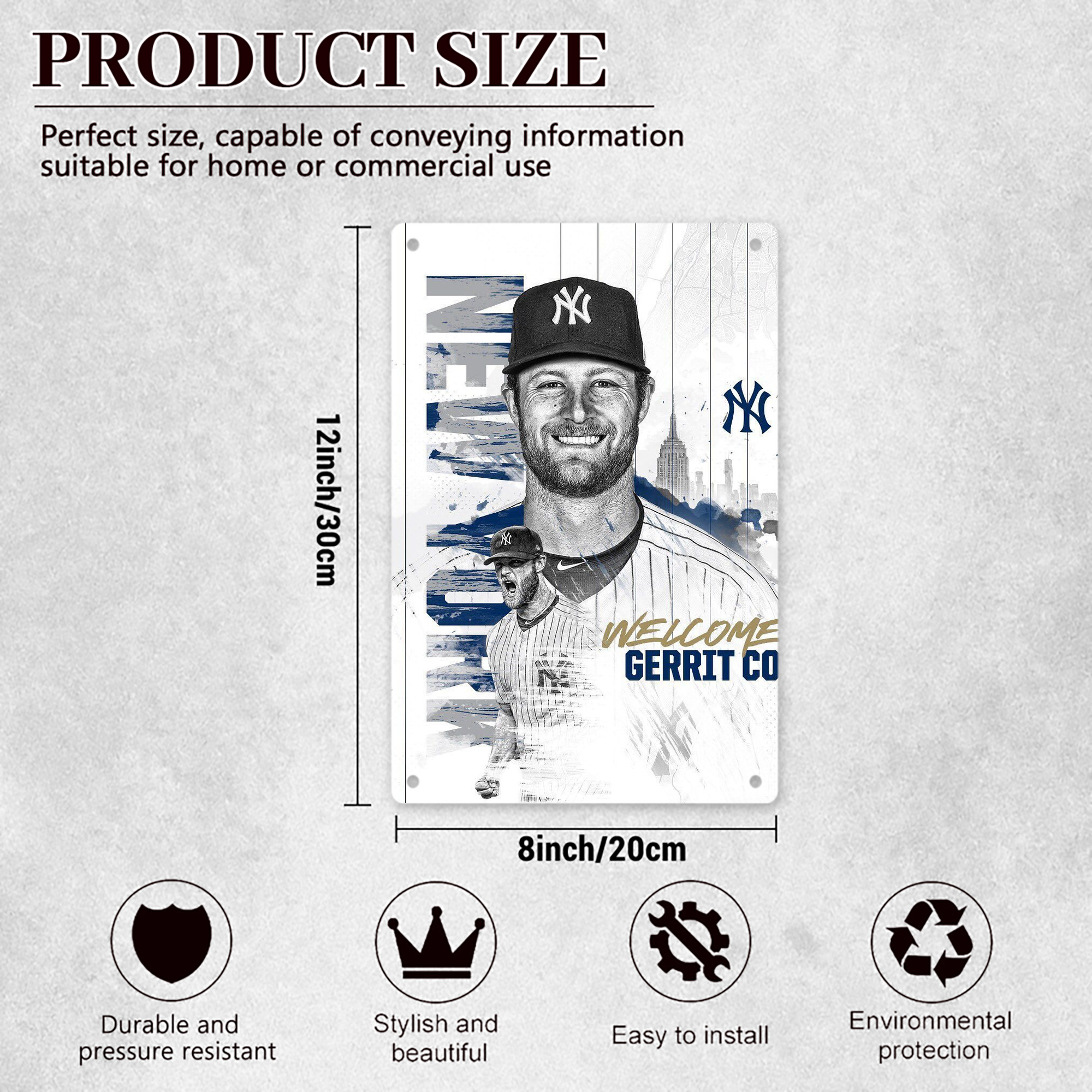 Gerrit Cole 26 8x12inch Vertical Aluminum Sign - Durable Fade-Resistant Indoor/Outdoor Safety & Information Plaque For Office, Hotel, Restaurant, Bar, Public Spaces