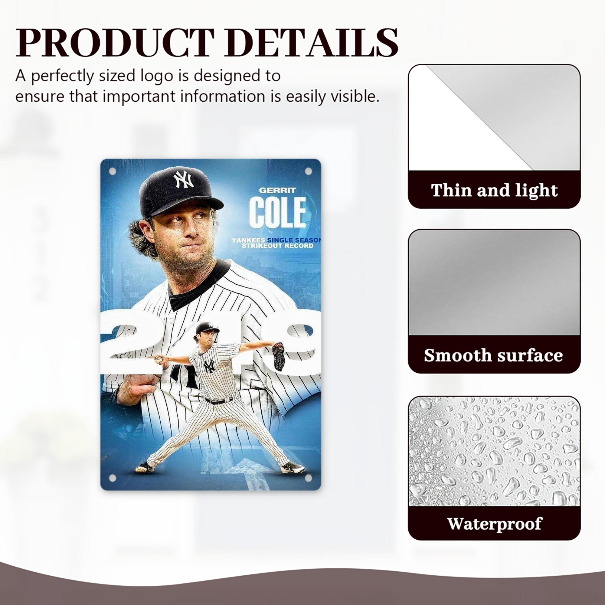 Gerrit Cole 29 8x12inch Vertical Aluminum Sign - Durable Fade-Resistant Indoor/Outdoor Safety & Information Plaque For Office, Hotel, Restaurant, Bar, Public Spaces