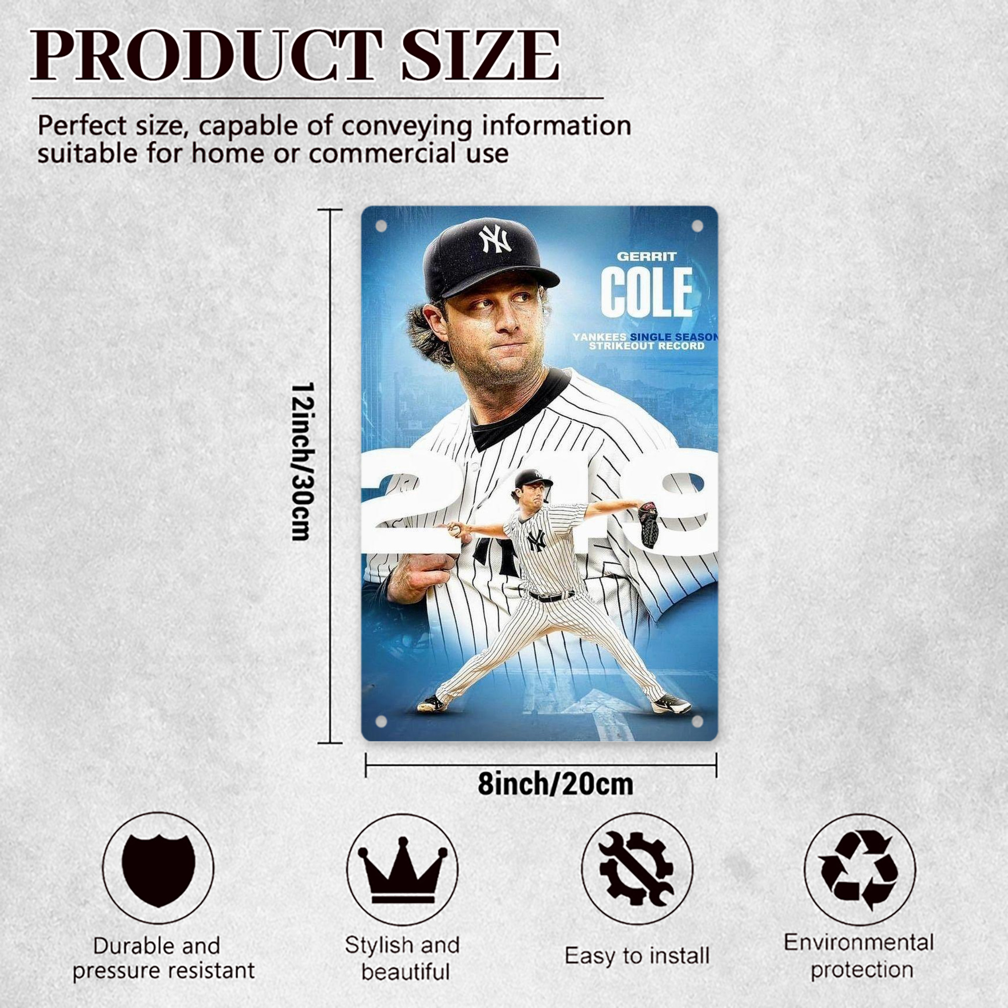 Gerrit Cole 29 8x12inch Vertical Aluminum Sign - Durable Fade-Resistant Indoor/Outdoor Safety & Information Plaque For Office, Hotel, Restaurant, Bar, Public Spaces