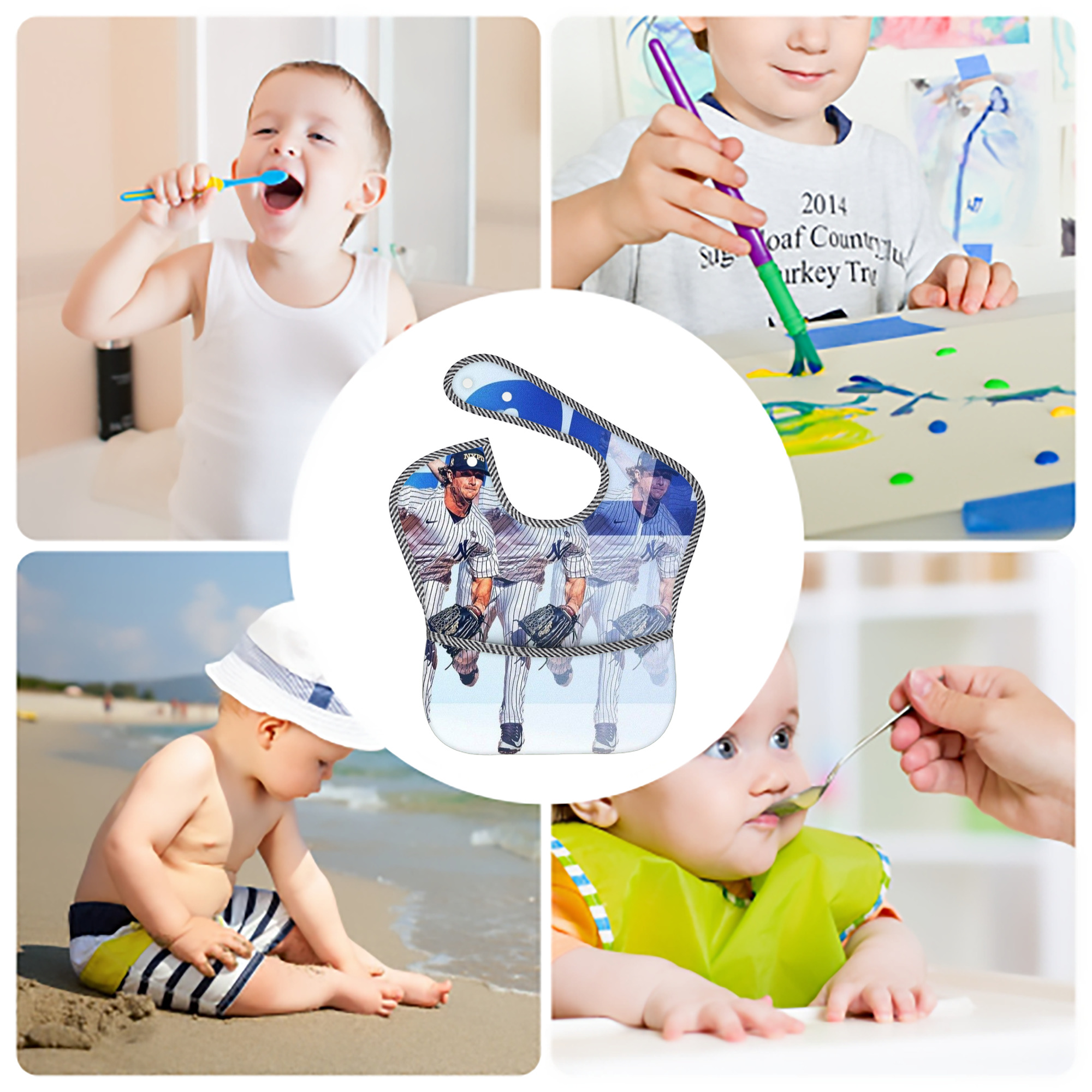 Gerrit Cole 32 Adjustable Waterproof Toddler Bib – Full-Print Durable Polyester – Foldable Crumb Pocket – Easy Snap Closure – Soft