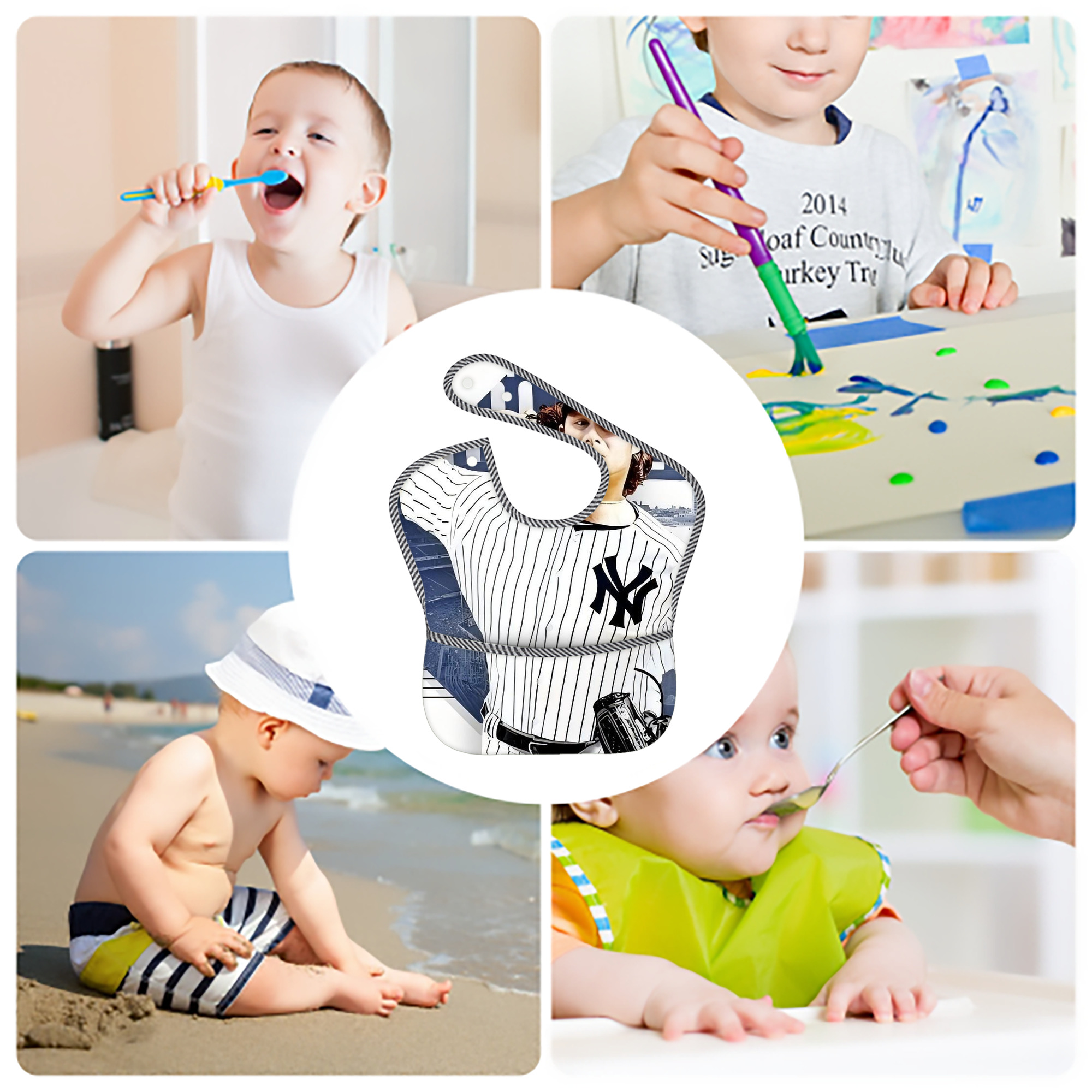 Gerrit Cole 33 Adjustable Waterproof Toddler Bib – Full-Print Durable Polyester – Foldable Crumb Pocket – Easy Snap Closure – Soft